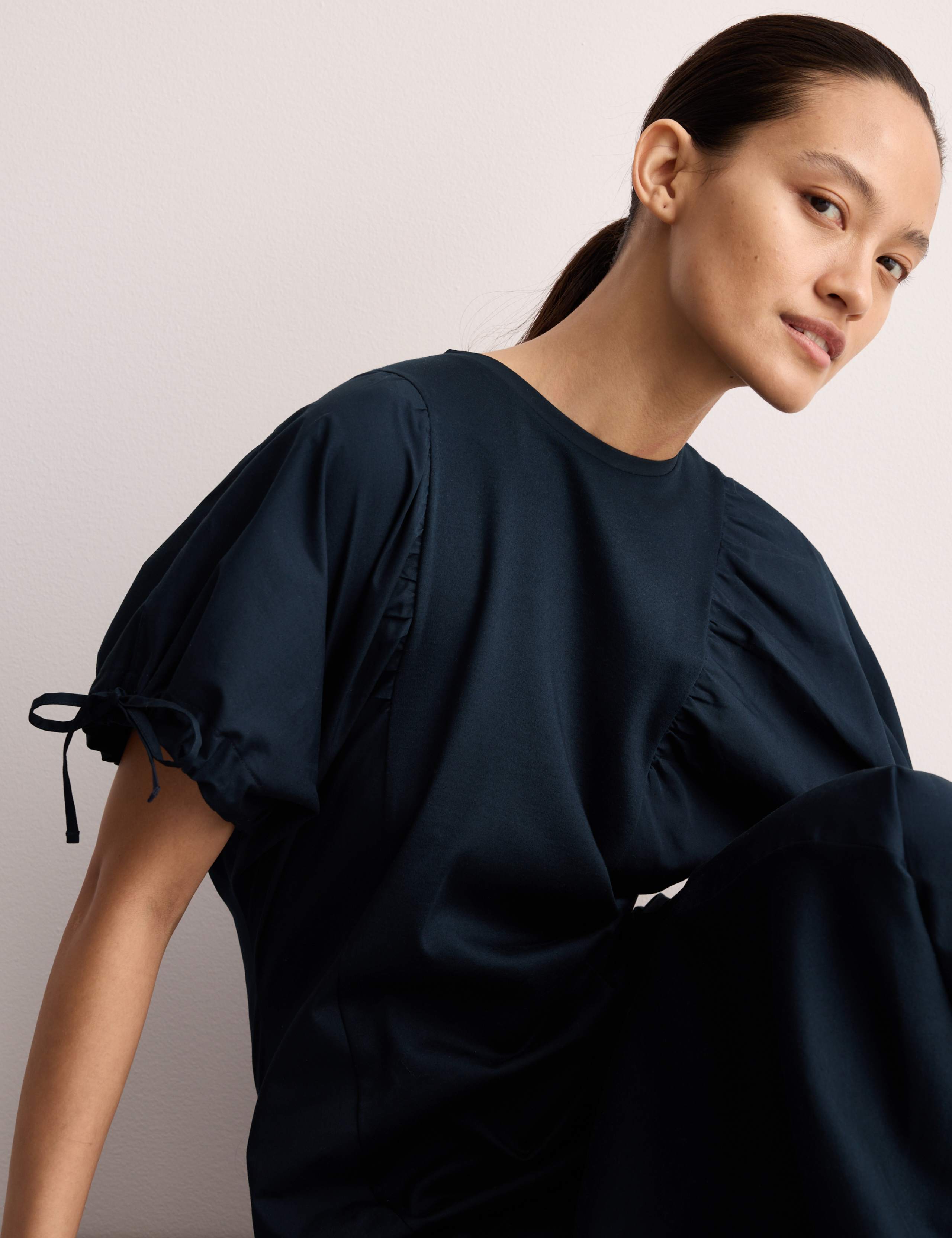 Pure Cotton Tie Detail Midi Shift Dress 5 of 6