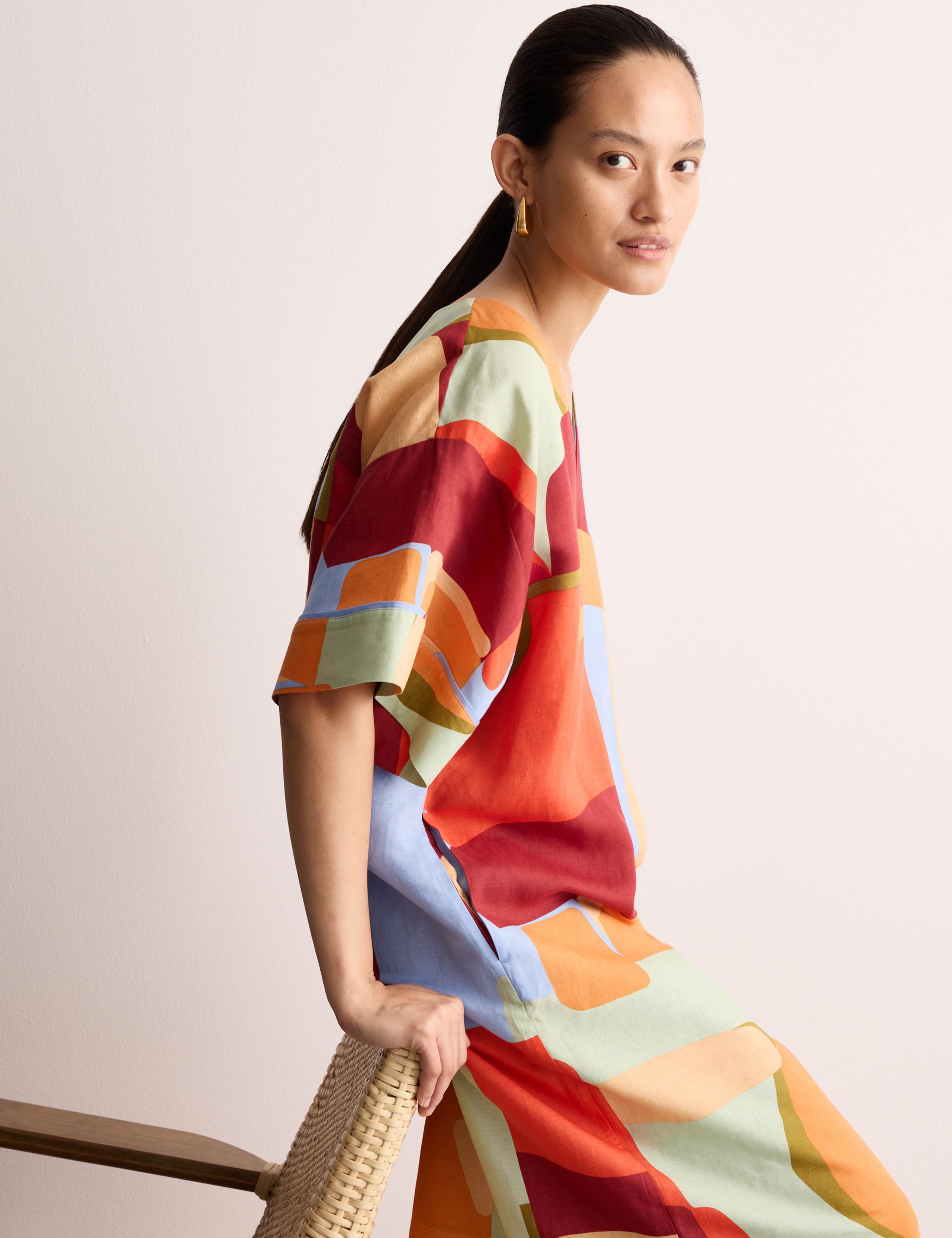 Linen Rich Colour Block Maxi Shift Dress 3 of 7