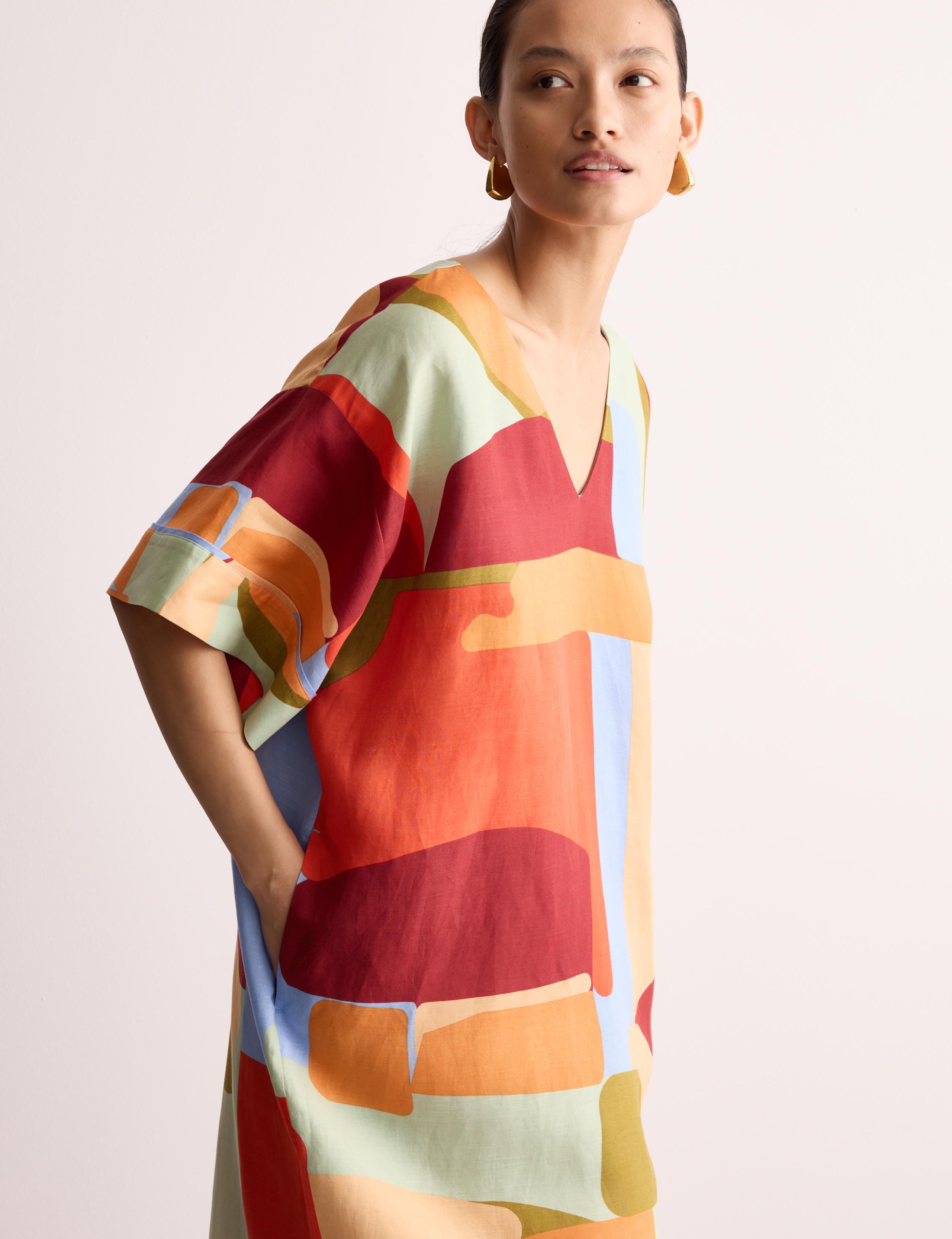 Linen Rich Colour Block Maxi Shift Dress 6 of 7