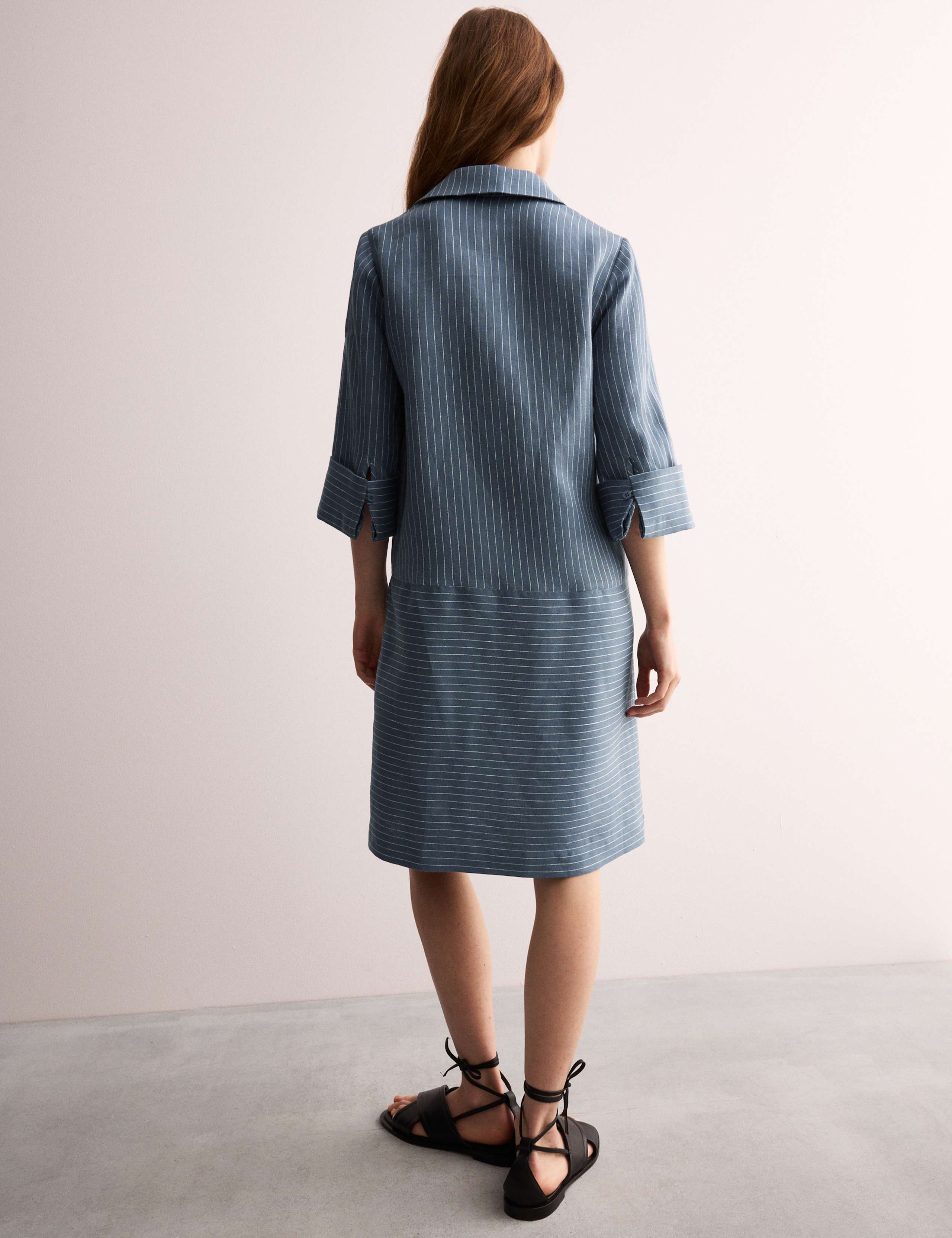 Pure Linen Striped Knee Length Shirt Dress 4 of 6