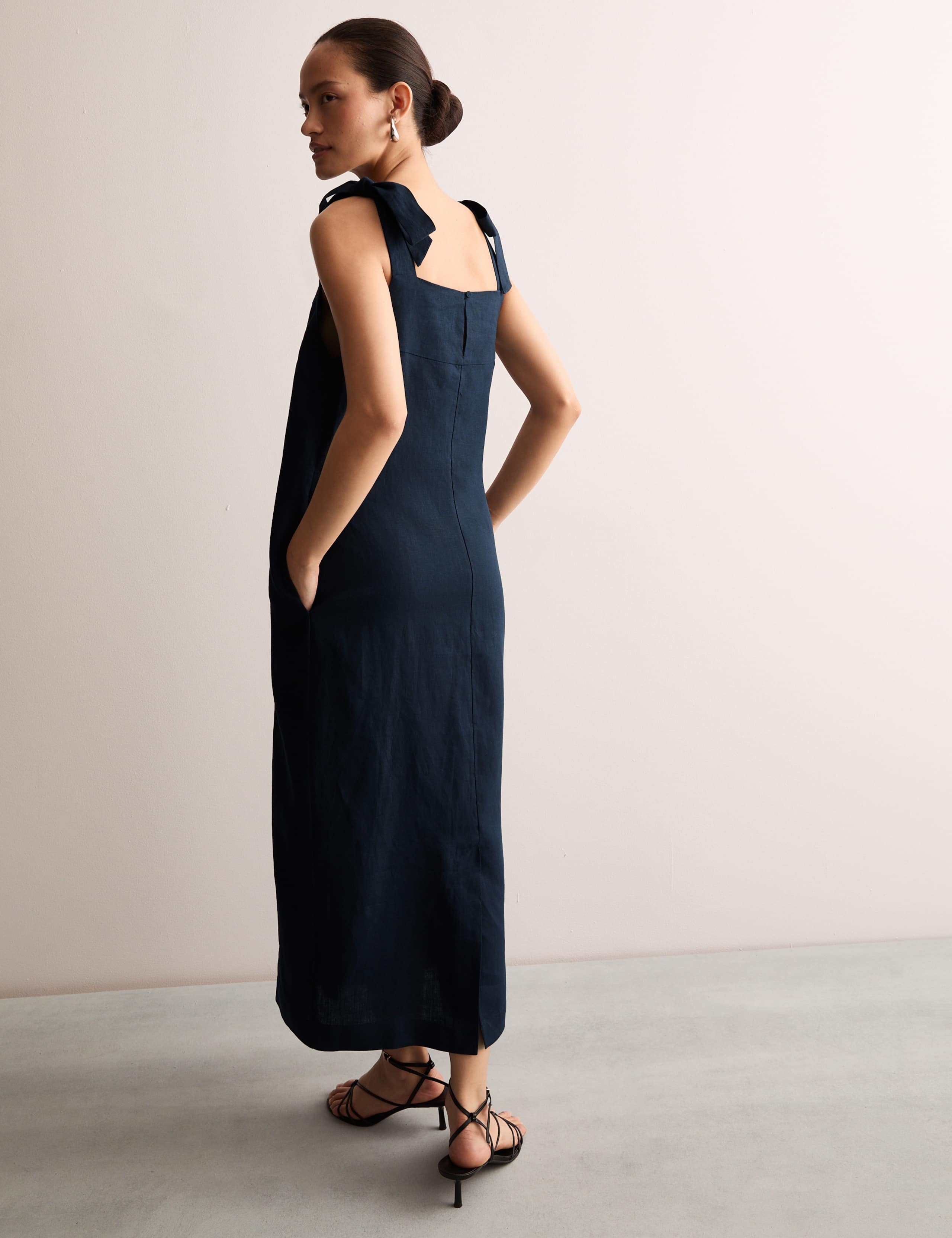 Pure Linen Square Neck Tie Strap Midi Slip Dress 5 of 6