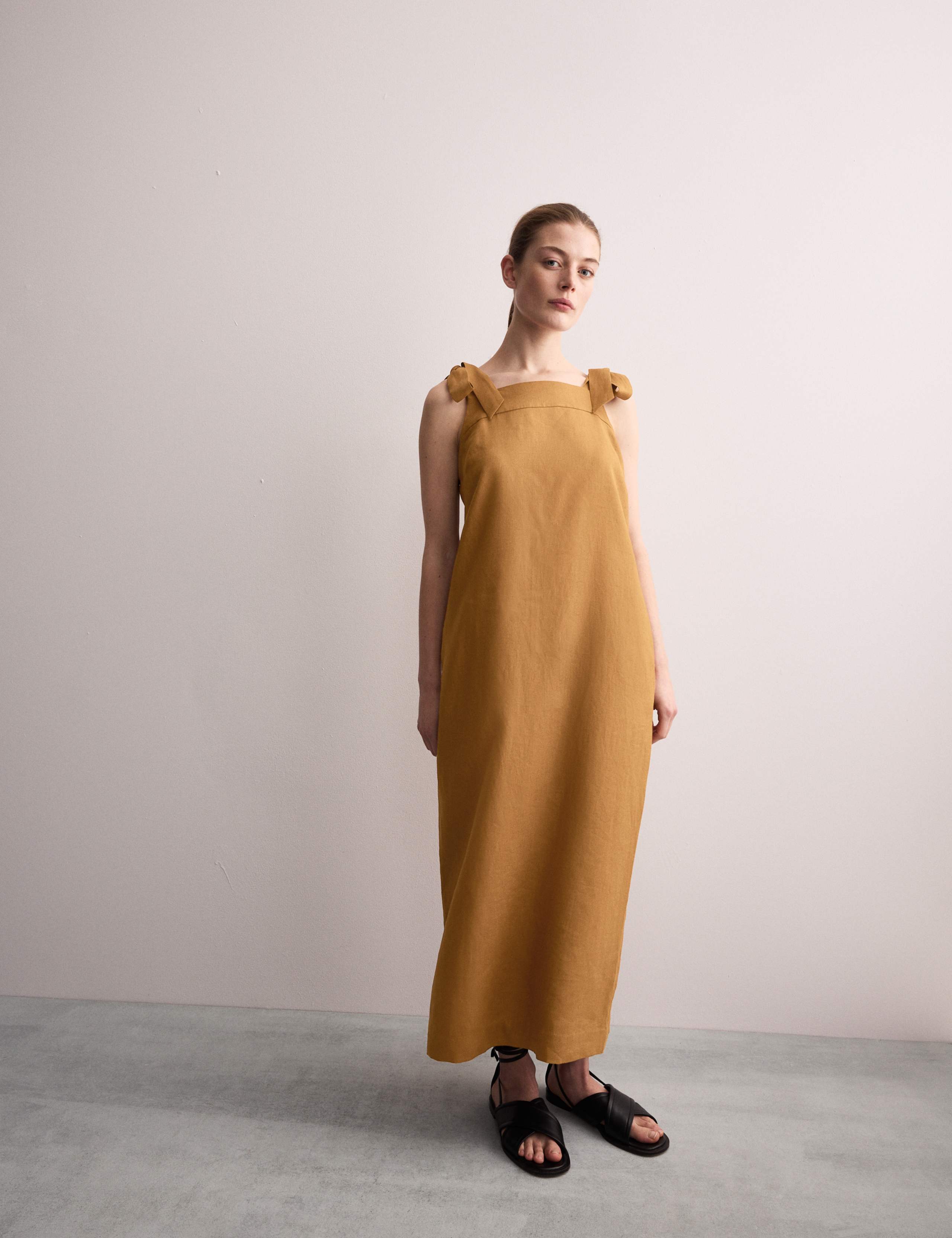 Pure Linen Square Neck Tie Strap Midi Slip Dress 5 of 8