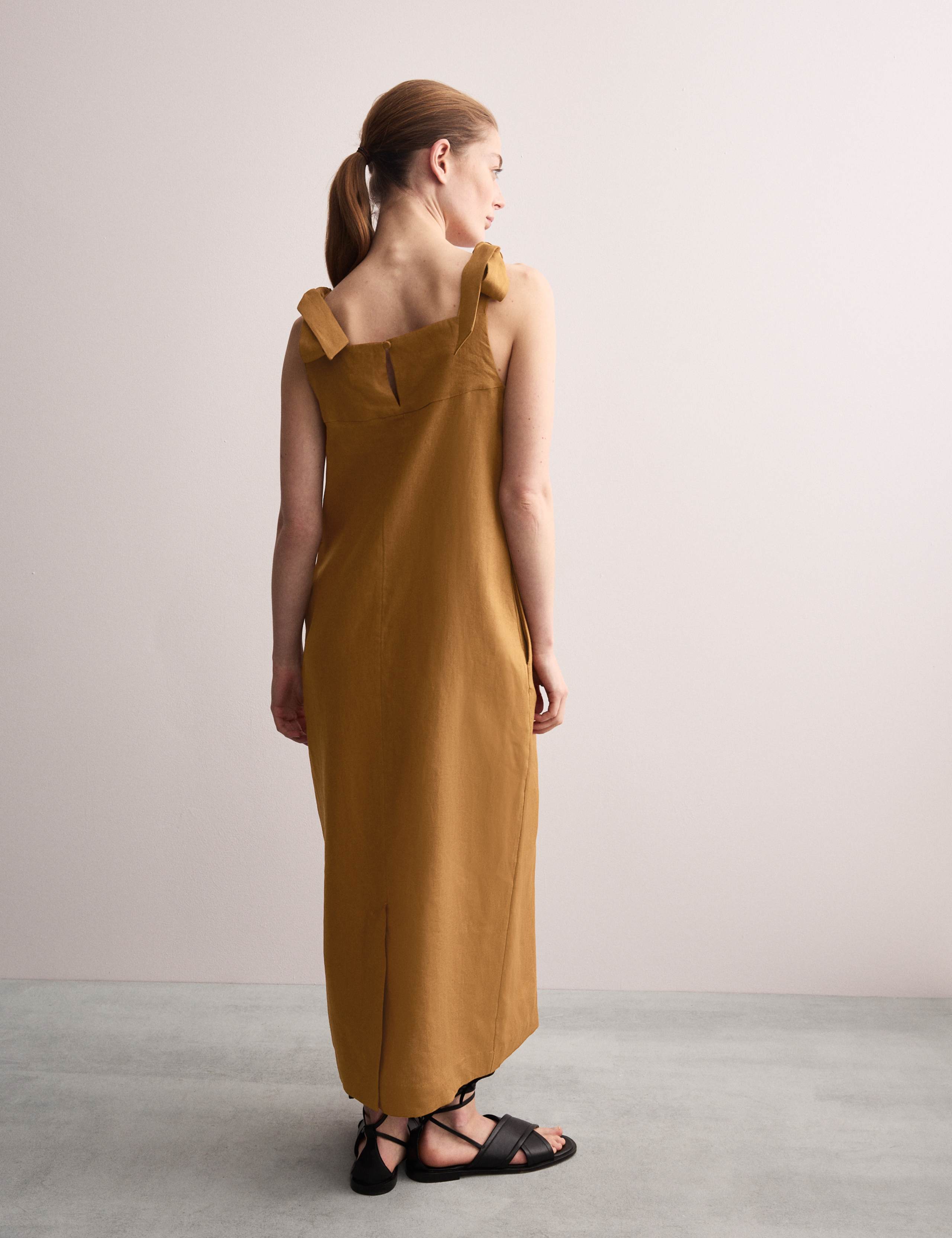 Pure Linen Square Neck Tie Strap Midi Slip Dress 7 of 8