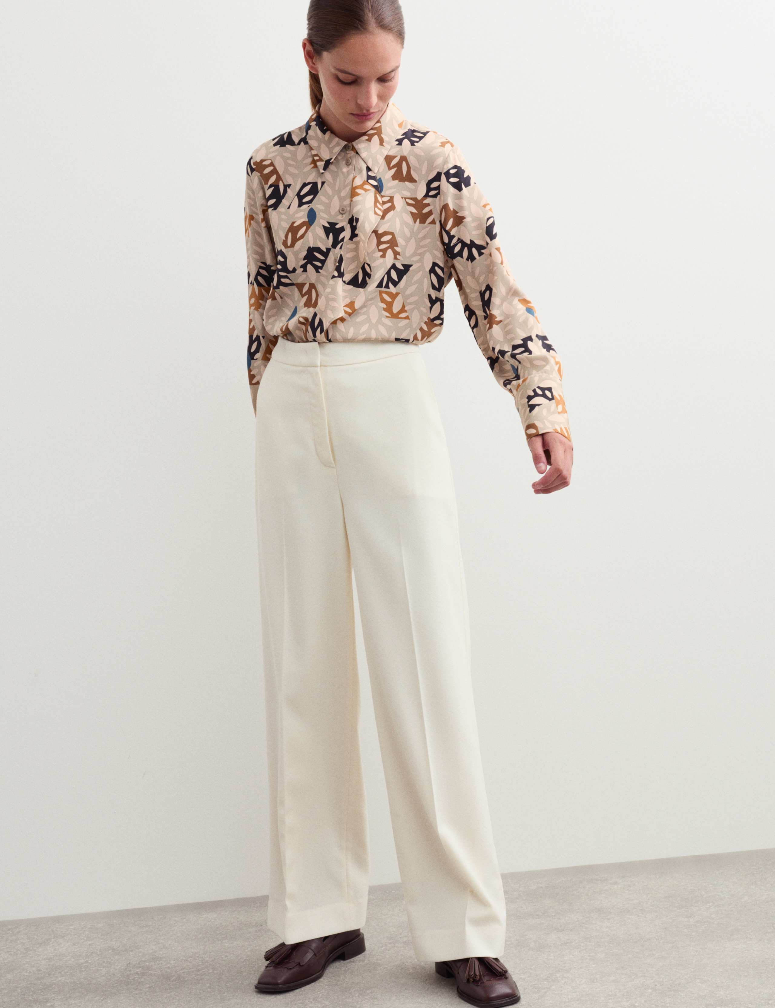 Pure Silk Leaf Print Ruffle Top 4 of 6