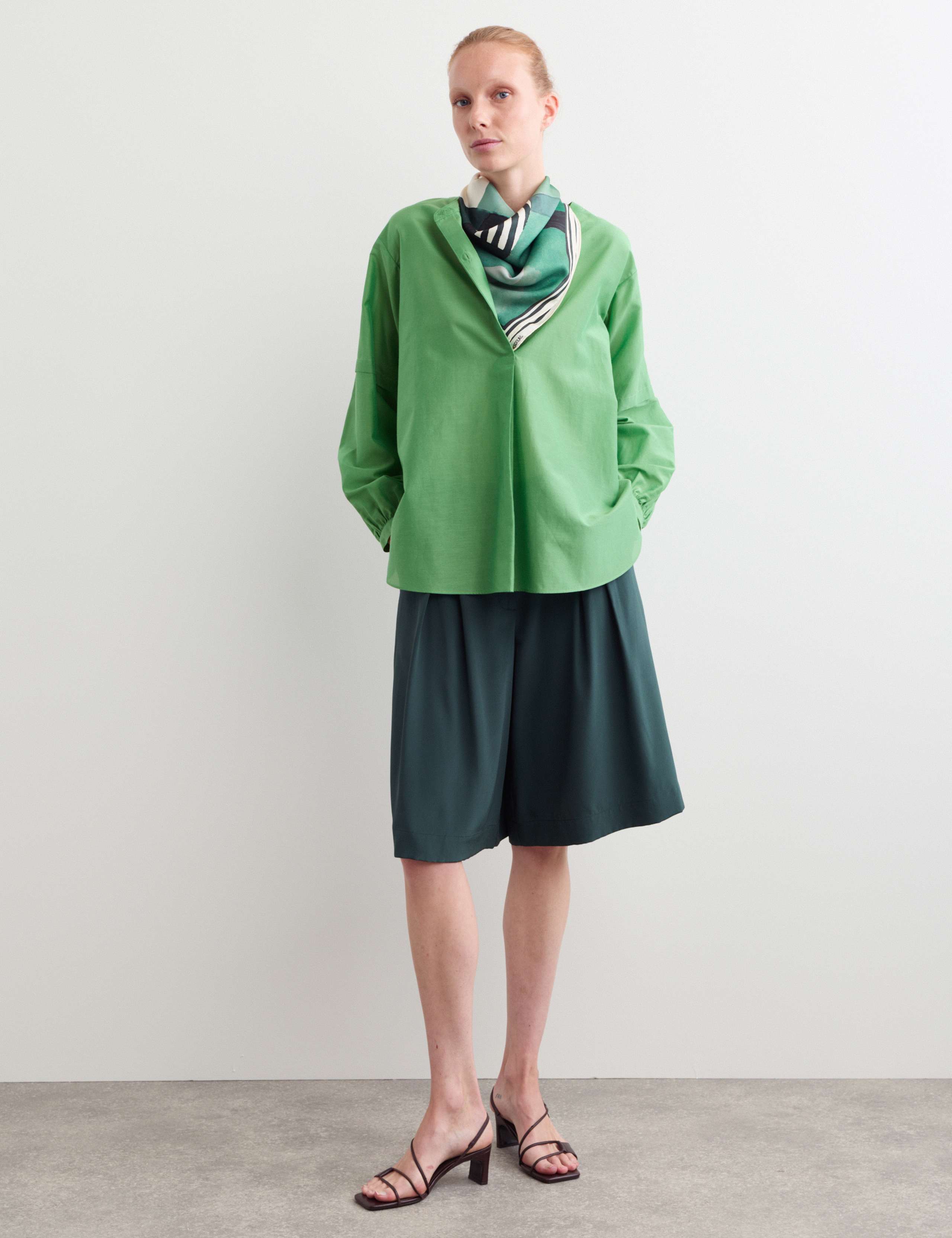 Cotton Silk Blend Collarless Shirt 5 of 7