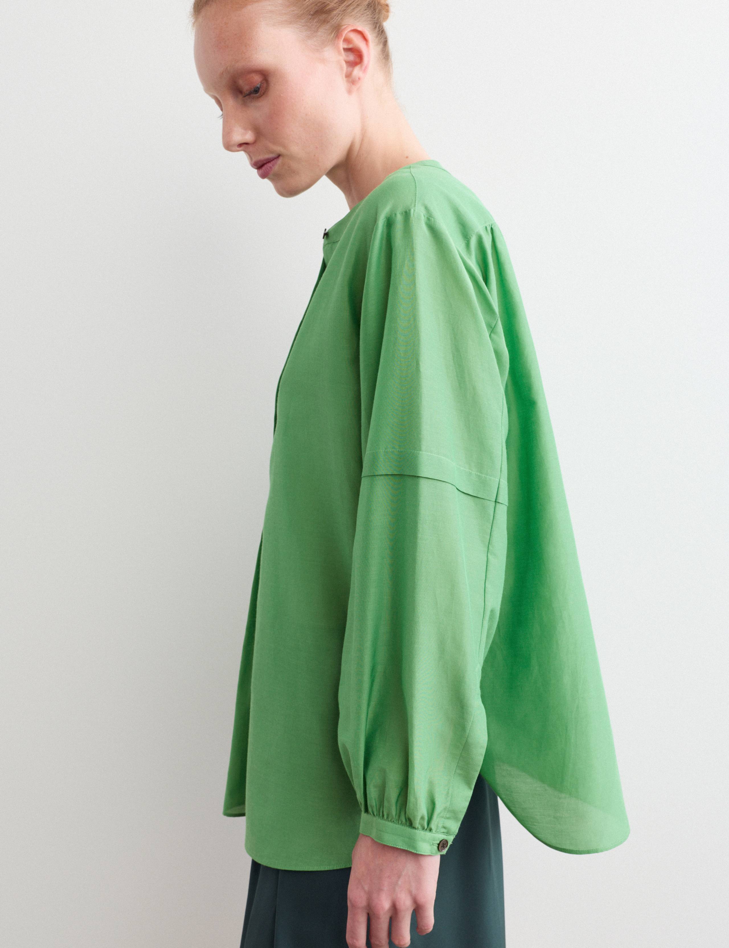 Cotton Silk Blend Collarless Shirt 6 of 7