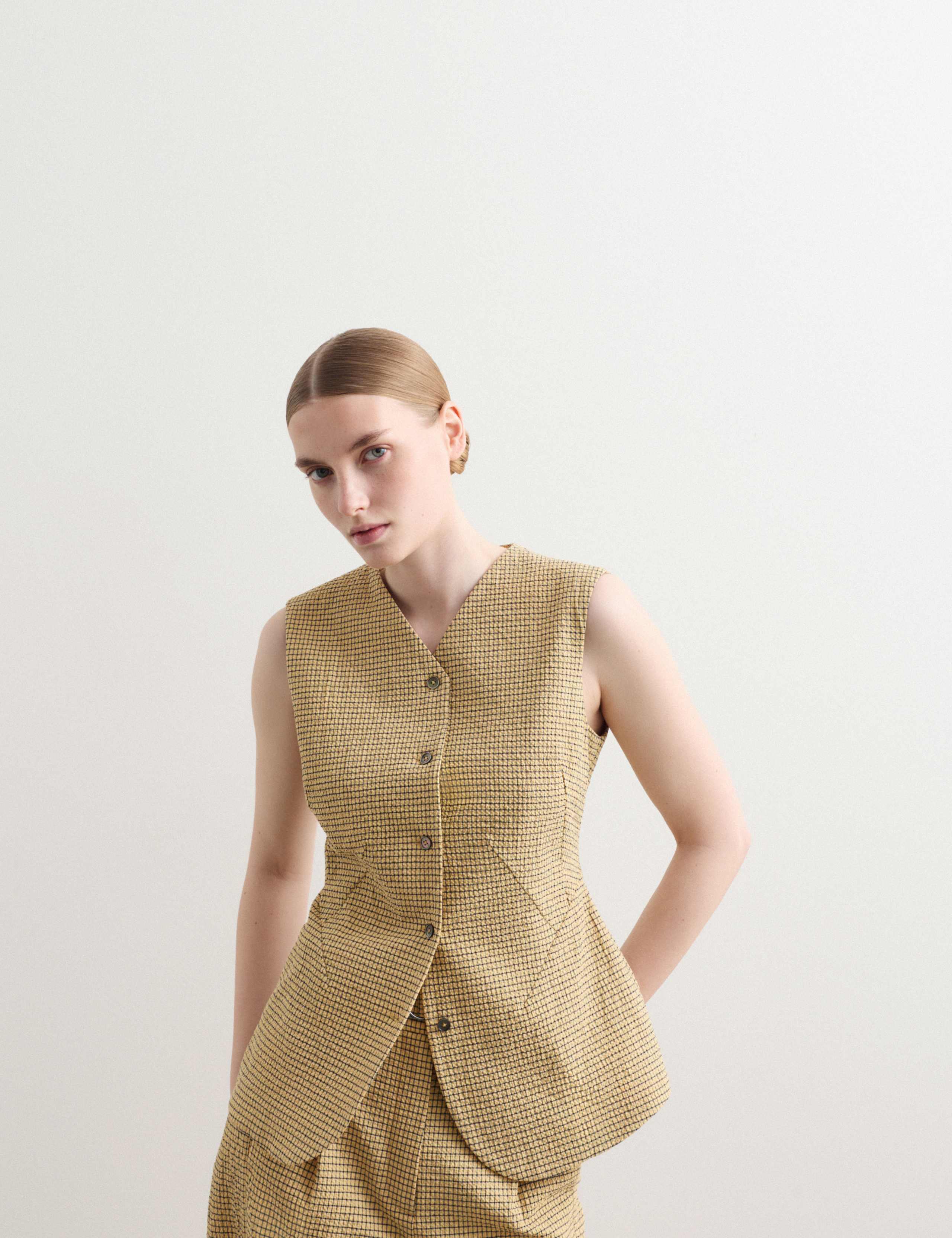 Cotton Rich Checked Seersucker Waistcoat 5 of 8
