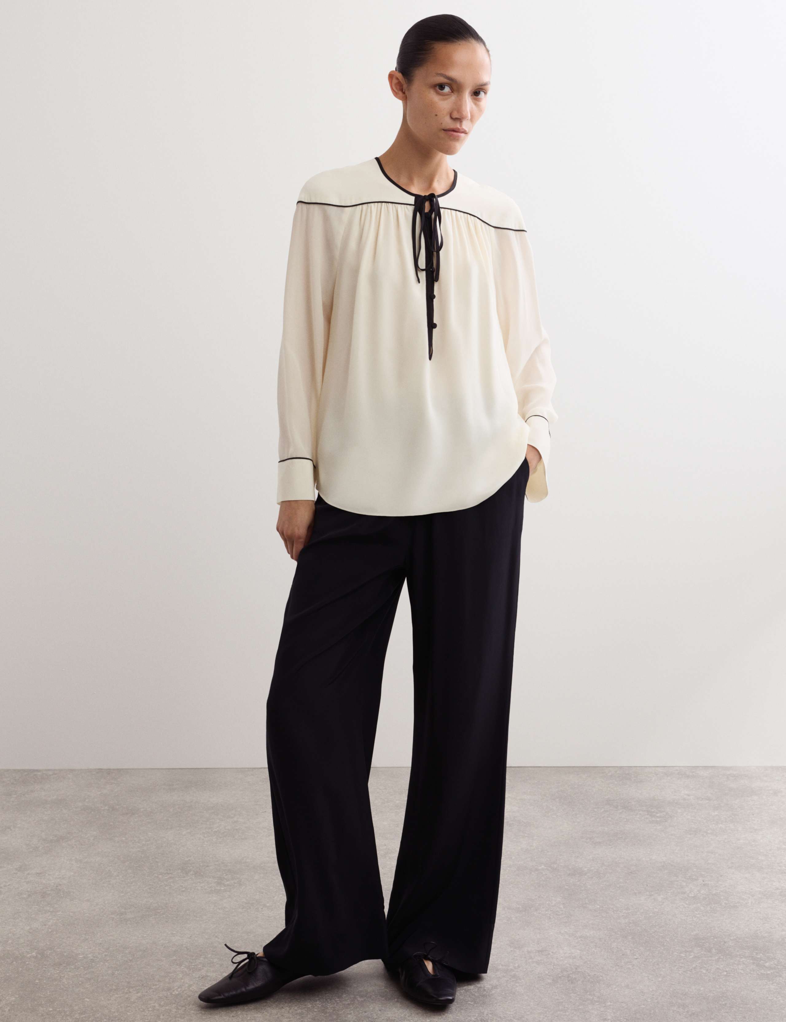 Pure Silk Tie Front Long Sleeve Top 1 of 8