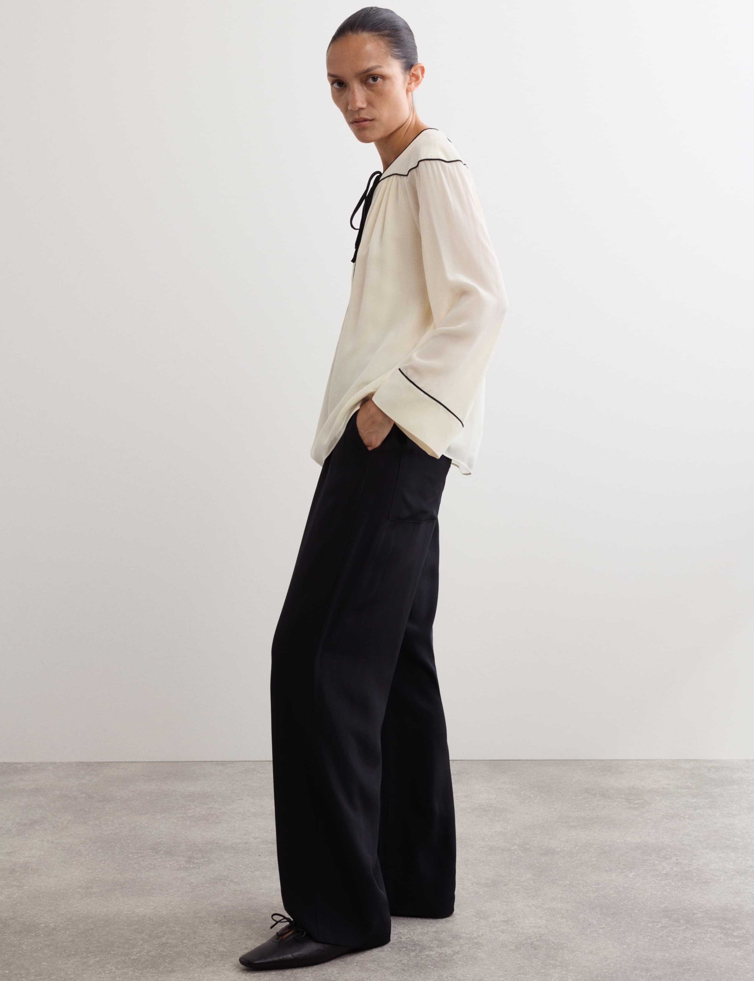 Pure Silk Tie Front Long Sleeve Top 6 of 8