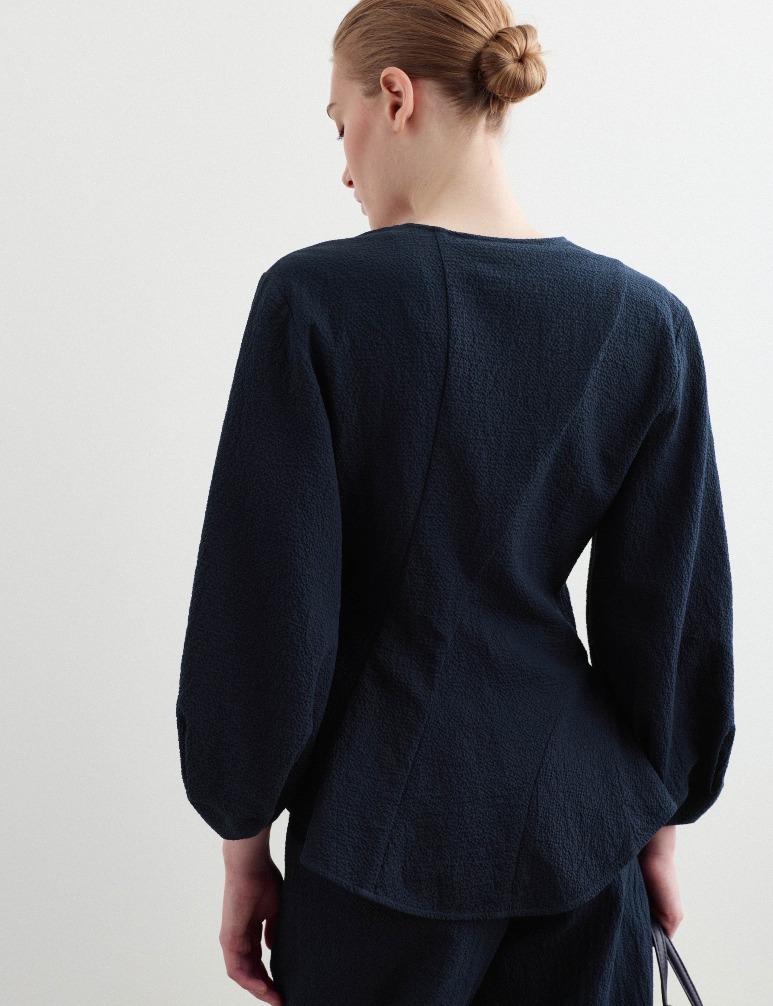 Cotton Rich Textured V-Neck Blouse 6 of 6