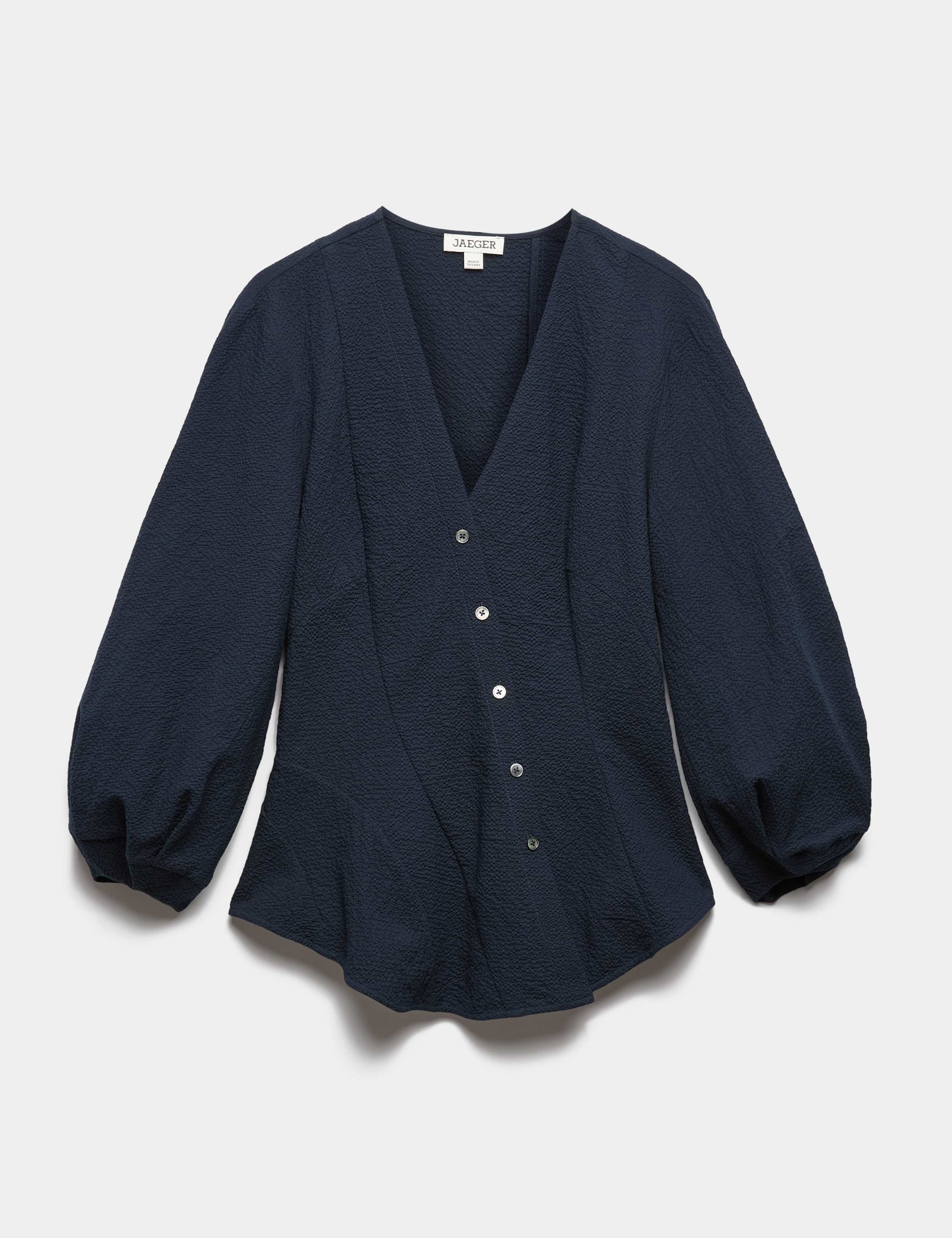 Cotton Rich Textured V-Neck Blouse 2 of 6