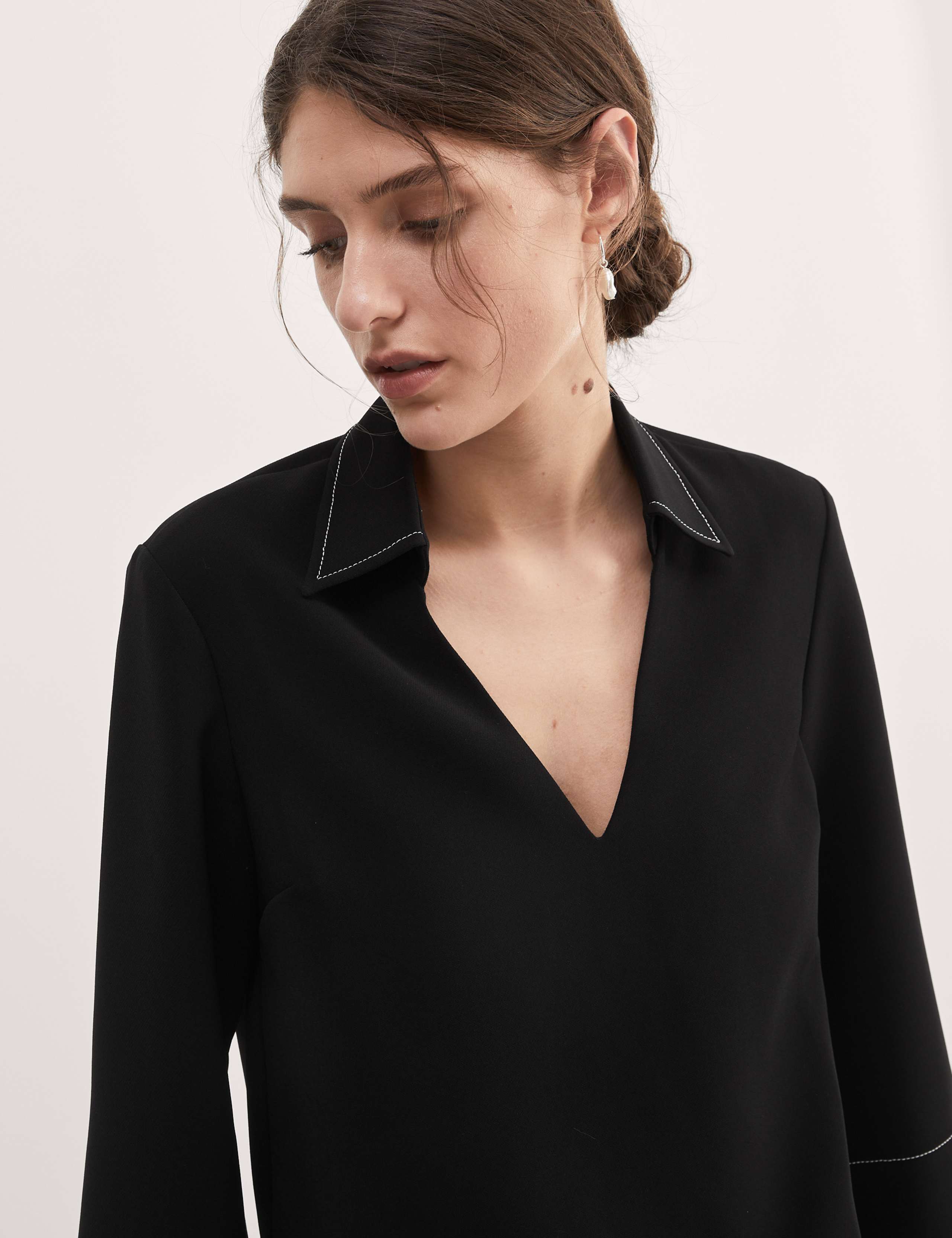 Crepe V-Neck Collared Top 1 of 5