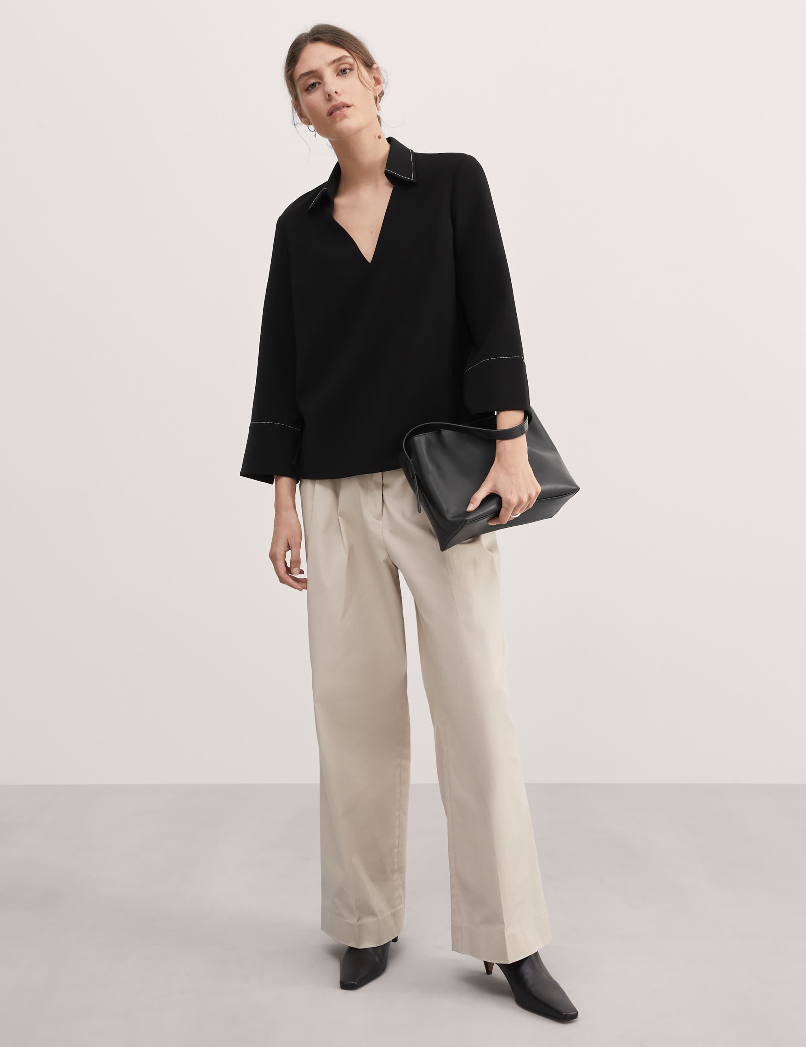 Crepe V-Neck Collared Top 2 of 5