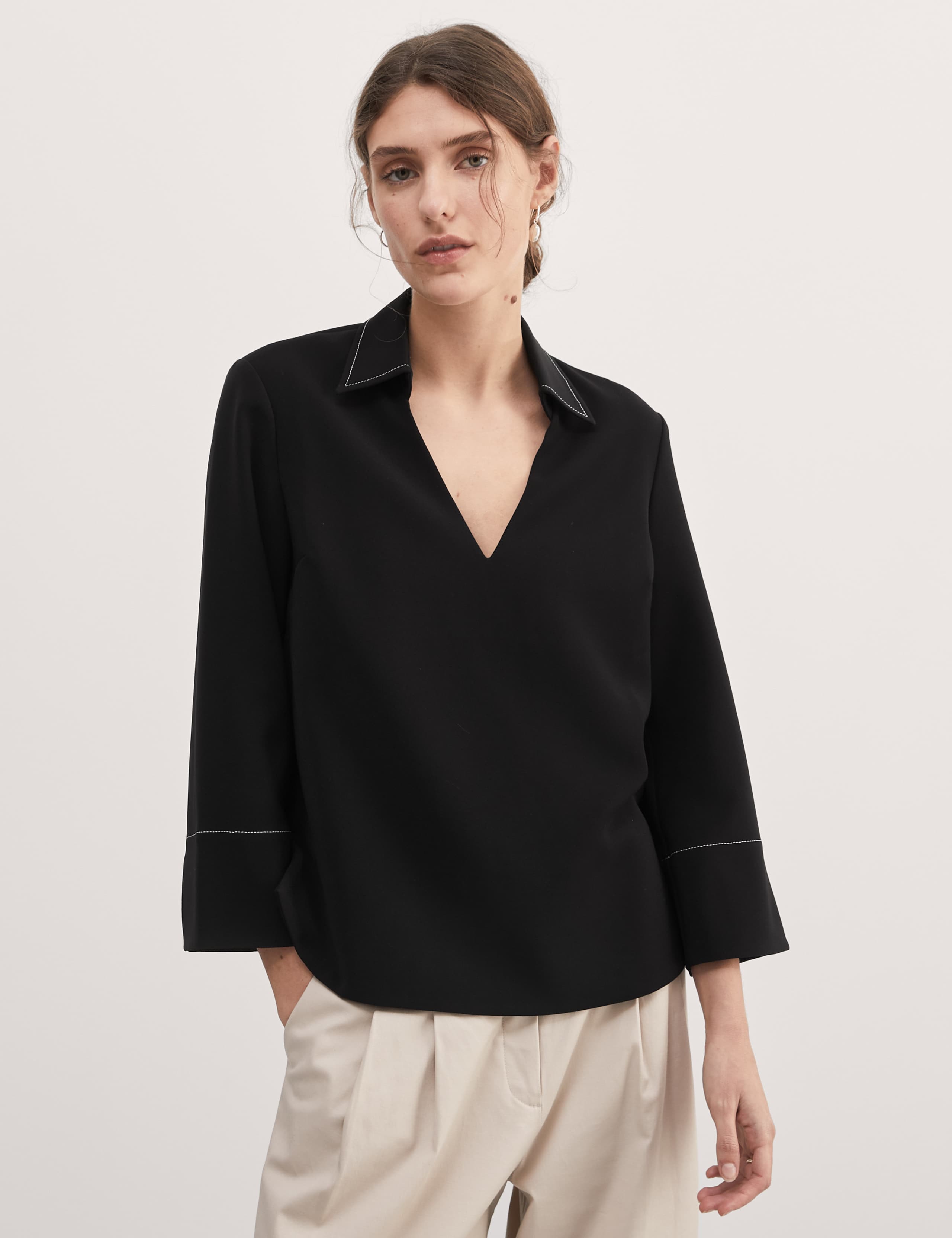 Crepe V-Neck Collared Top 3 of 5
