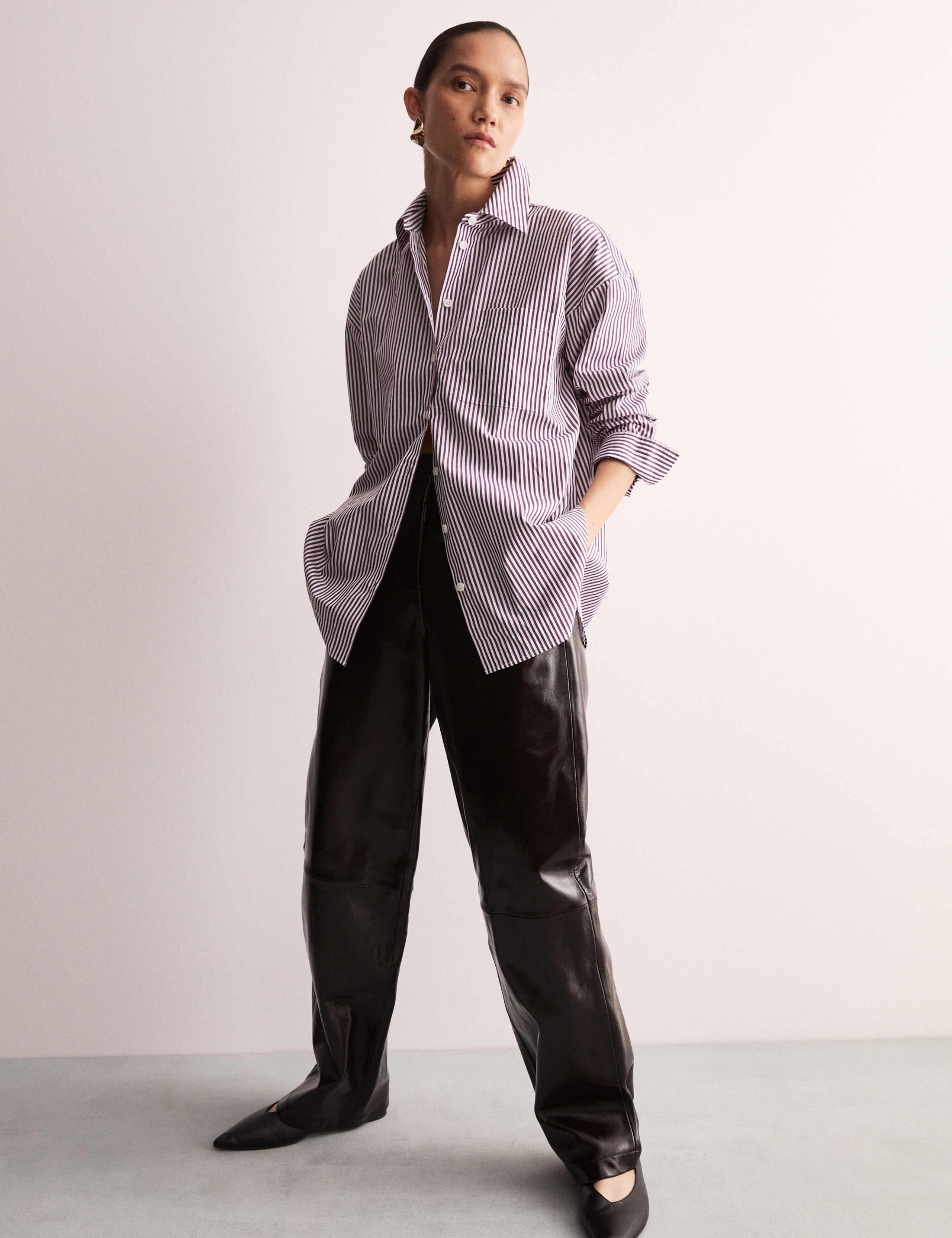 Pure Cotton Striped Collared Oversized Shirt 1 of 8