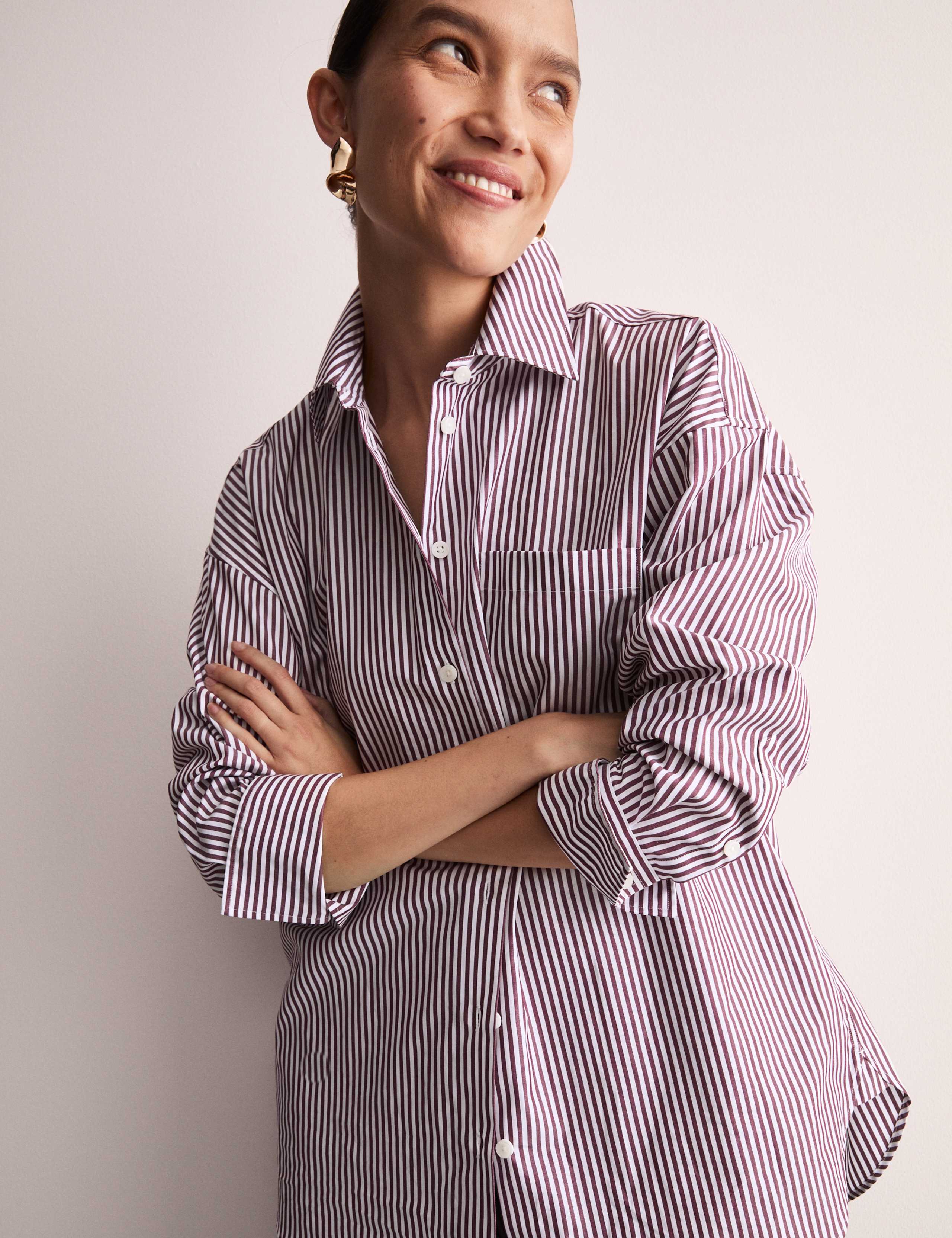 Pure Cotton Striped Collared Oversized Shirt 3 of 8