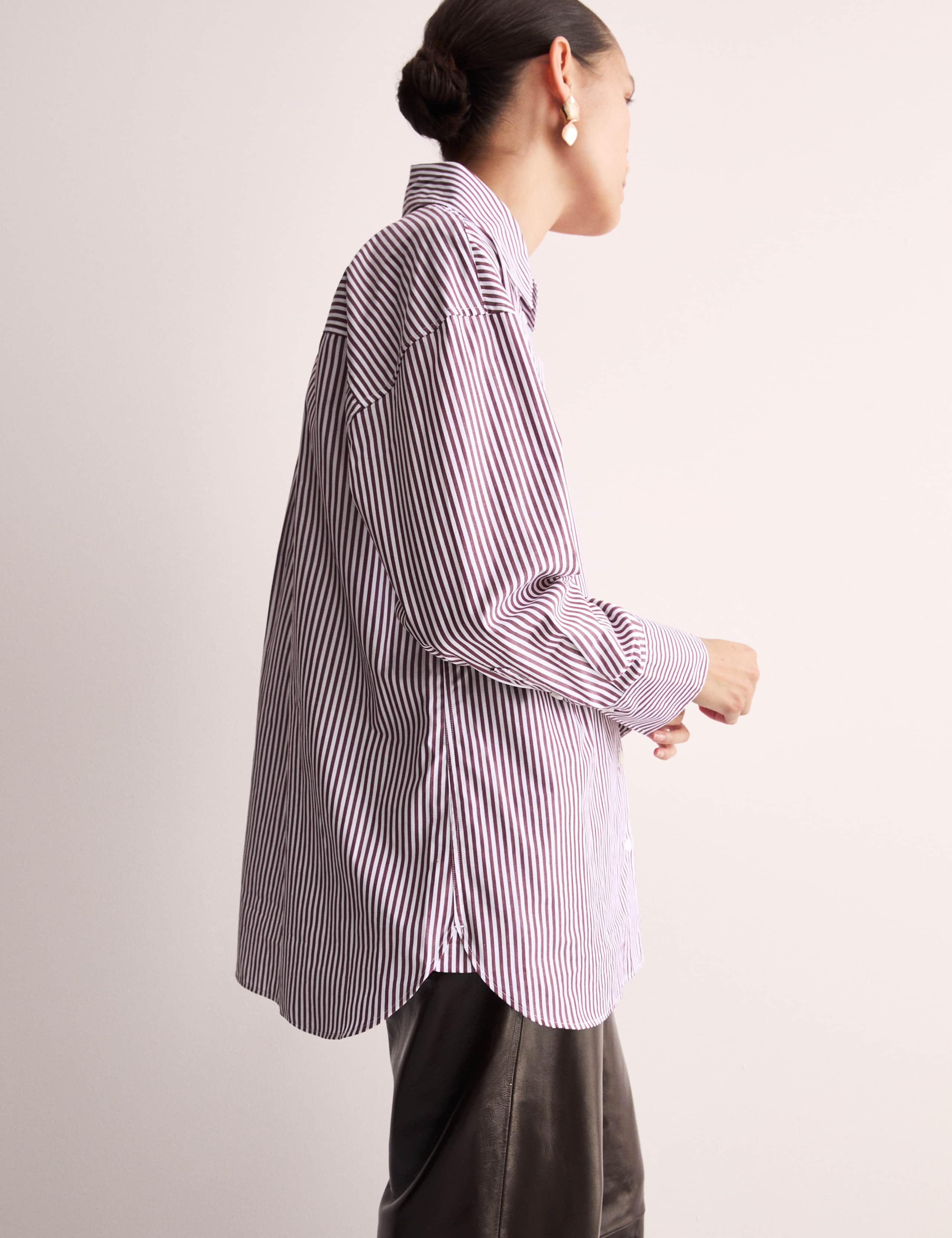 Pure Cotton Striped Collared Oversized Shirt 5 of 8