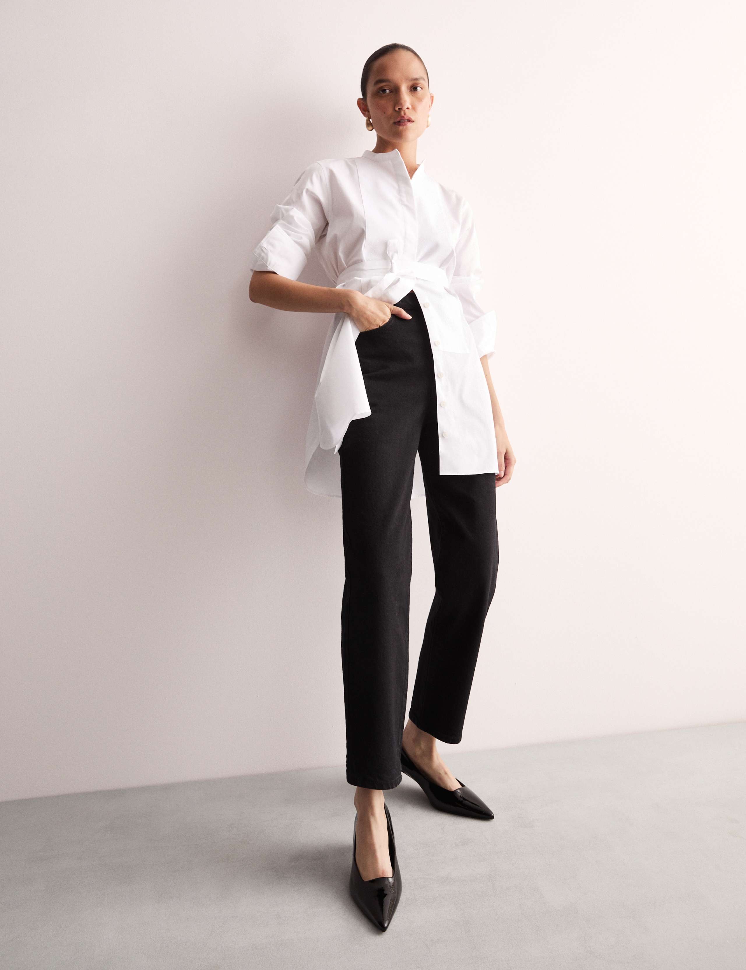 Pure Cotton Tie Front Longline Shirt 1 of 8