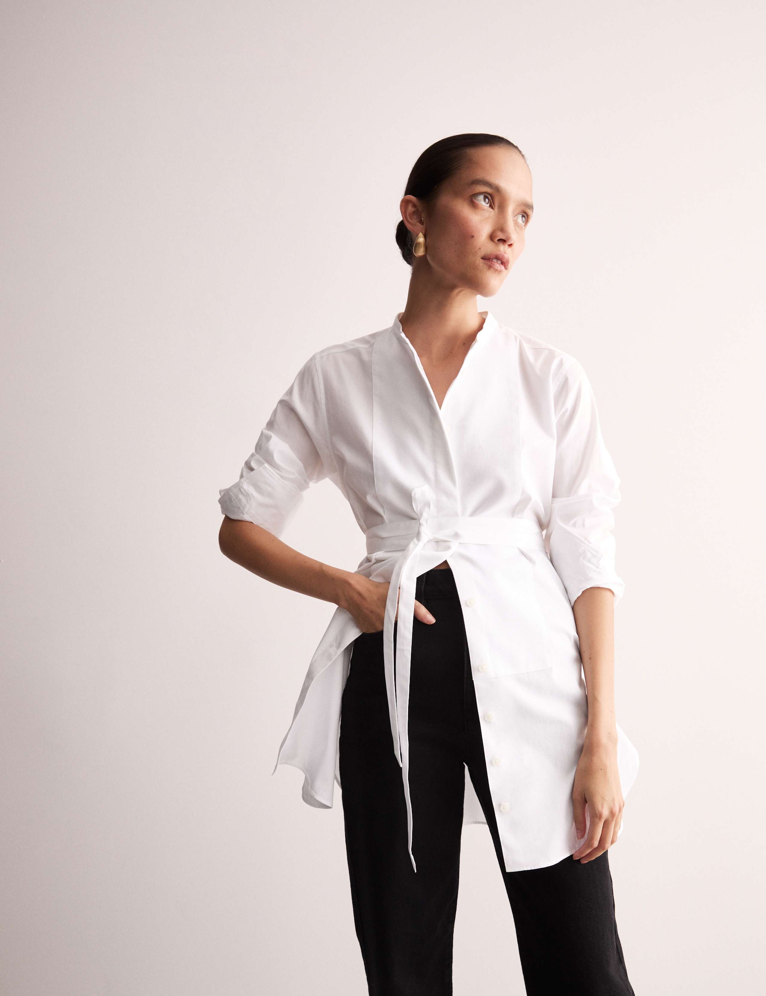 Pure Cotton Tie Front Longline Shirt 5 of 8