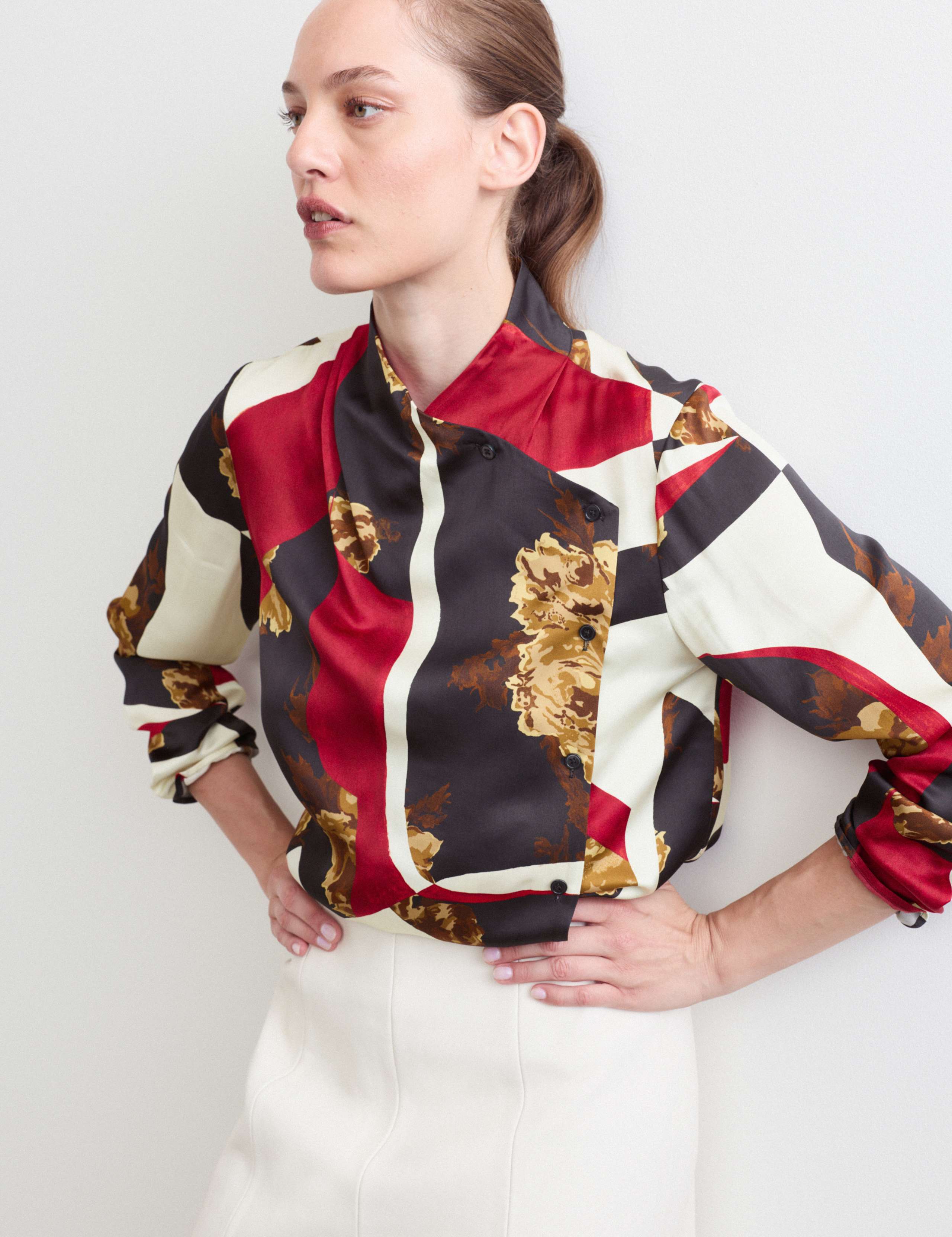 Floral High Neck Button Detail Blouse 1 of 7