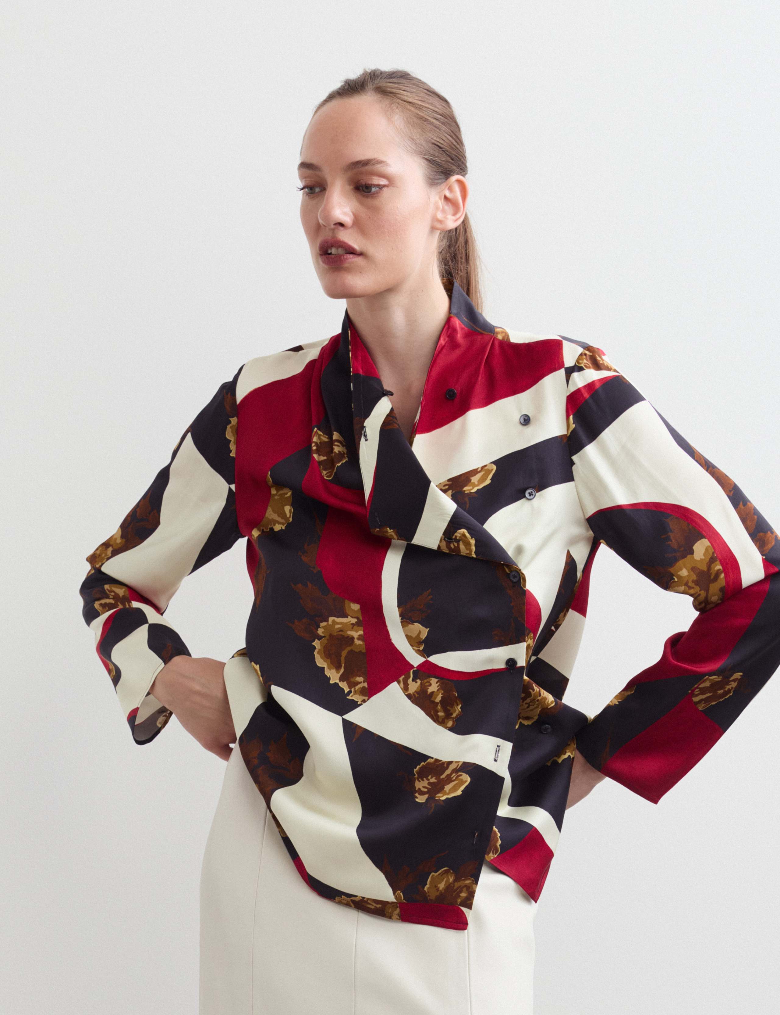 Floral High Neck Button Detail Blouse 3 of 7