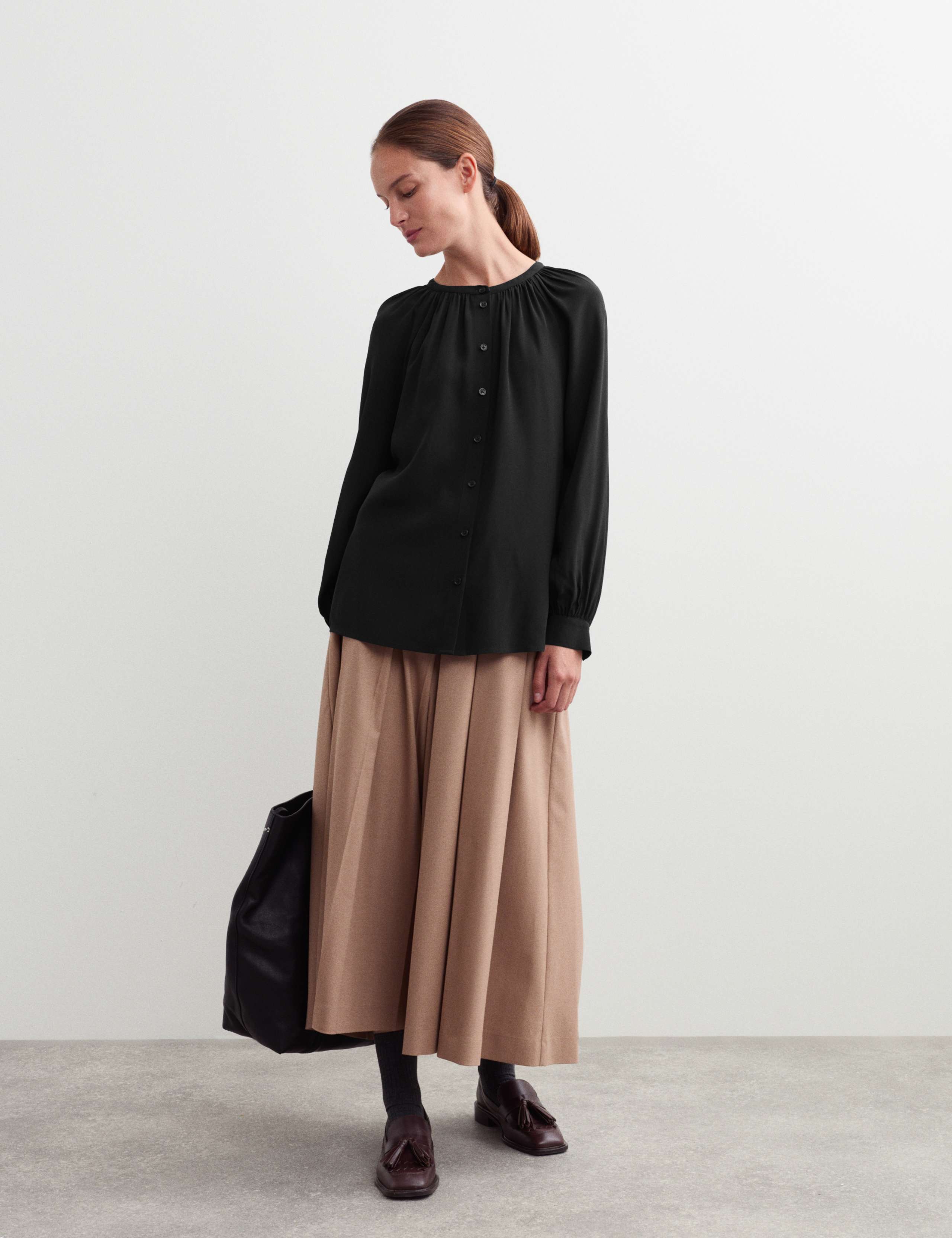 Pure Silk Gathered Neck Button Through Top 1 of 7