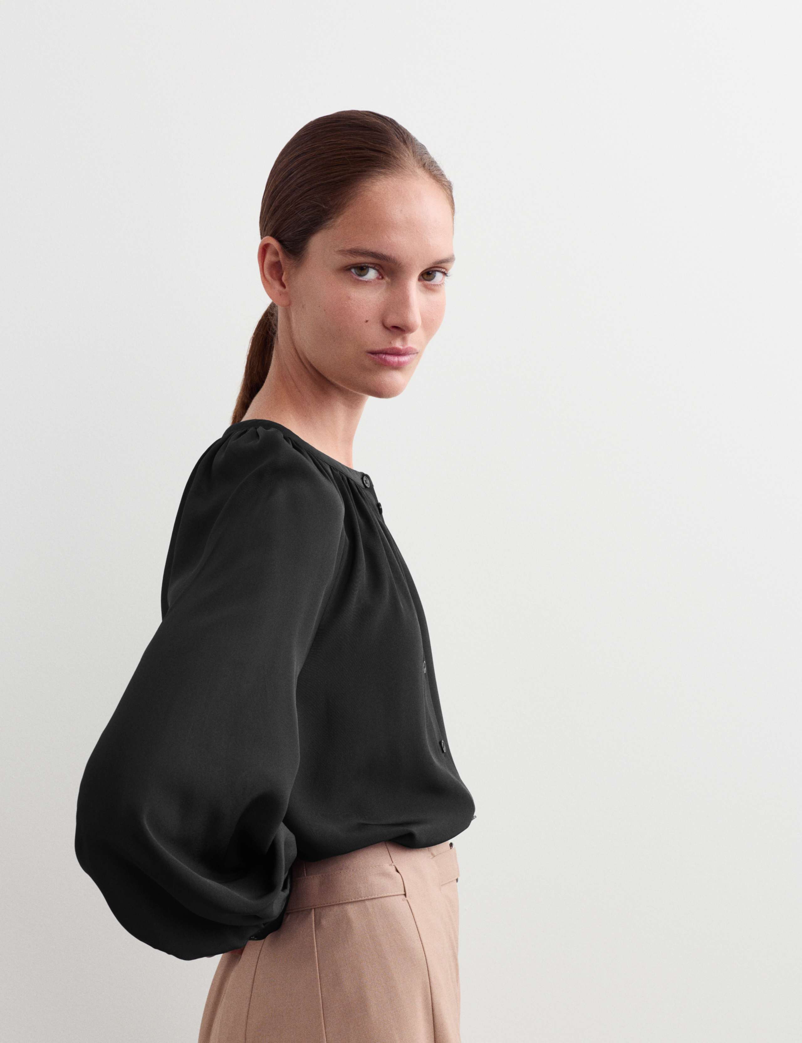 Pure Silk Gathered Neck Button Through Top 5 of 7
