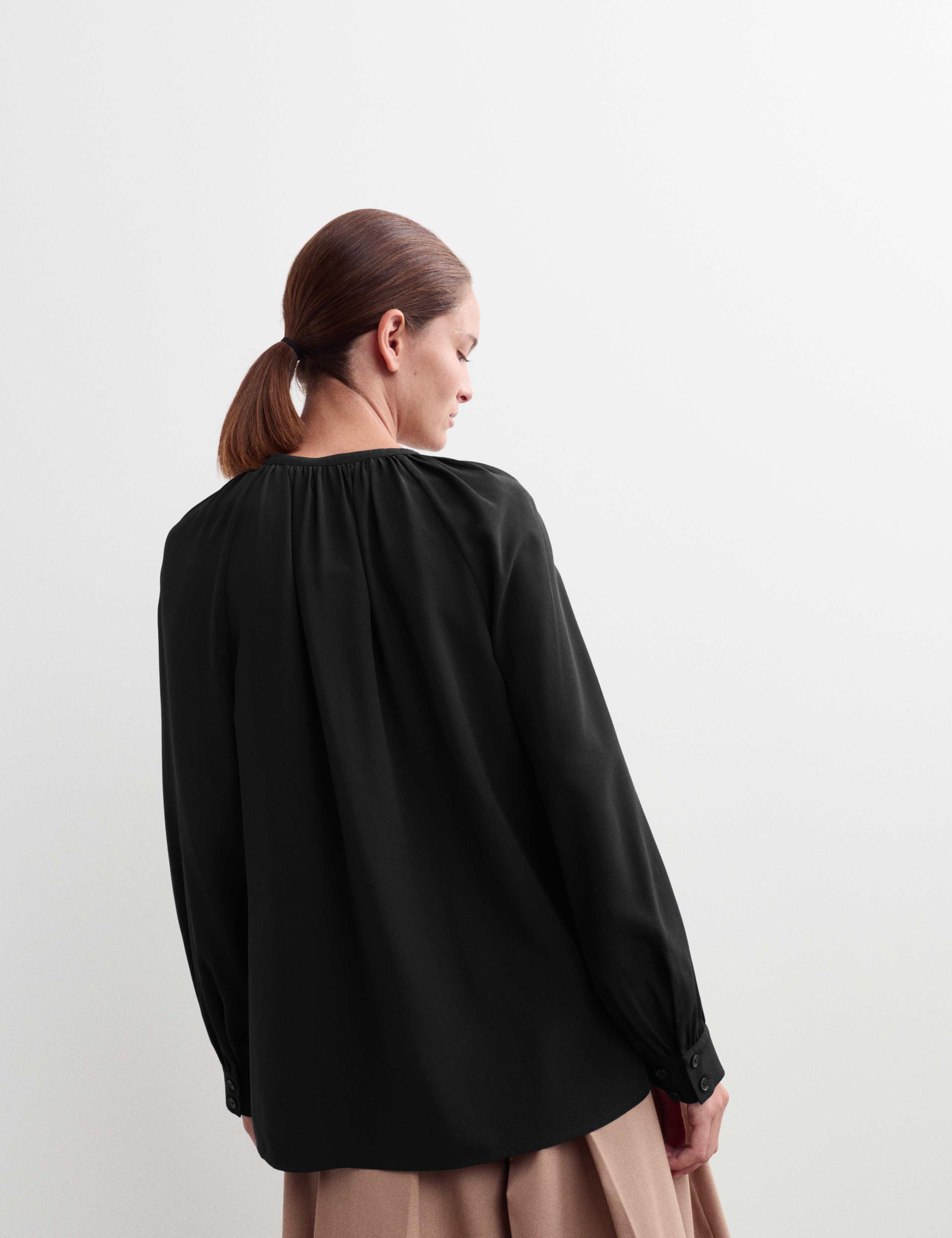 Pure Silk Gathered Neck Button Through Top 6 of 7