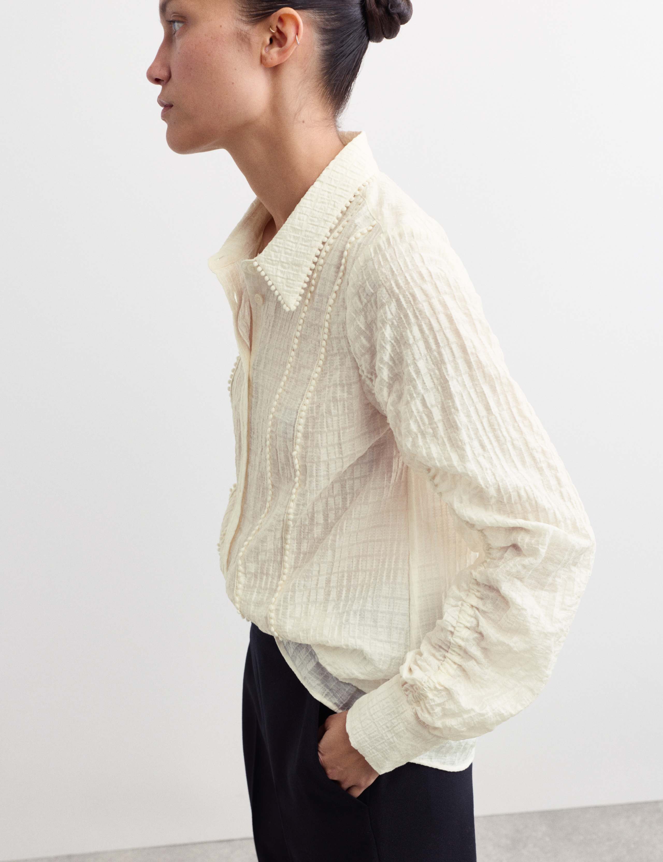 Textured Jacquard Collared Ruched Detail Blouse 6 of 7