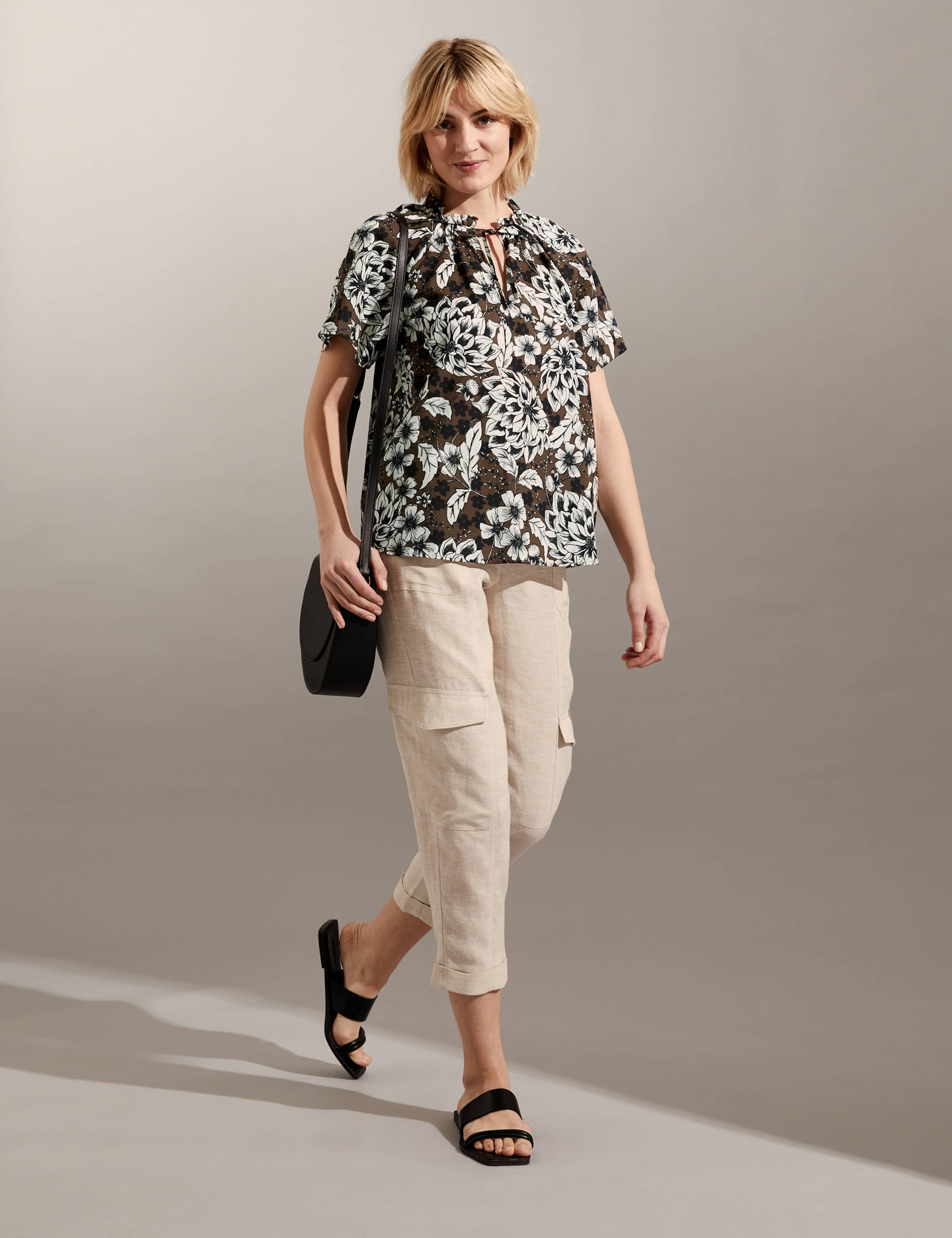 Pure Cotton Floral Tie Neck Blouse 4 of 6