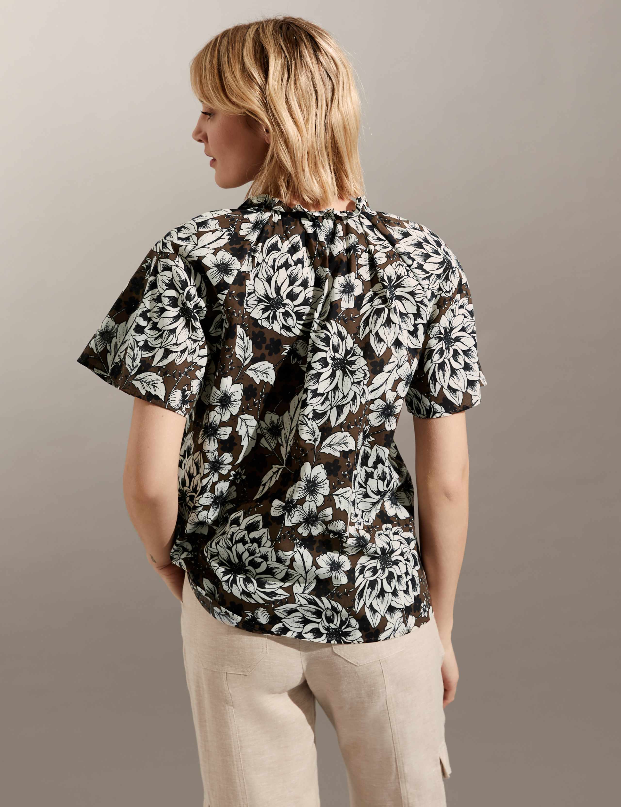 Pure Cotton Floral Tie Neck Blouse 5 of 6