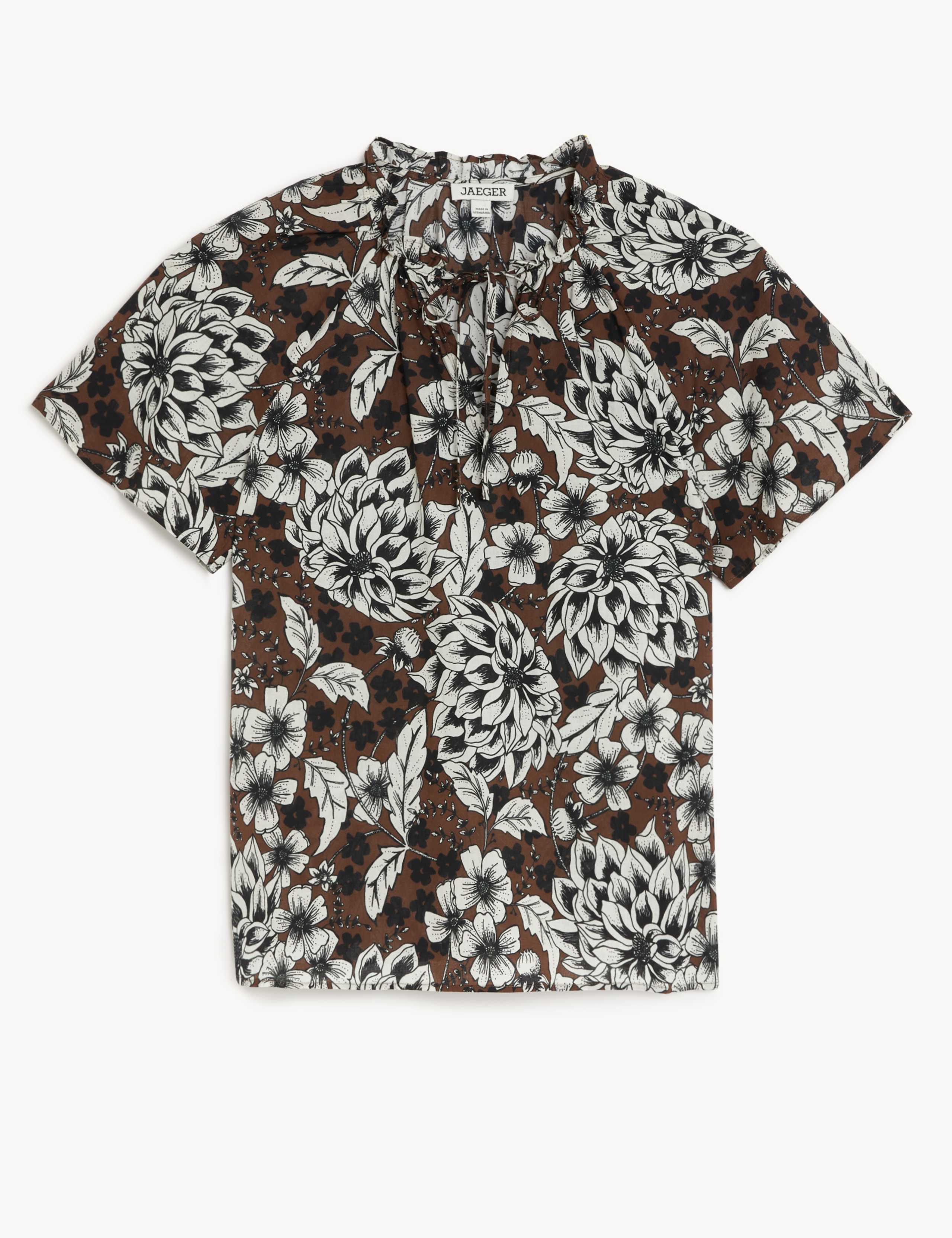 Pure Cotton Floral Tie Neck Blouse 2 of 6