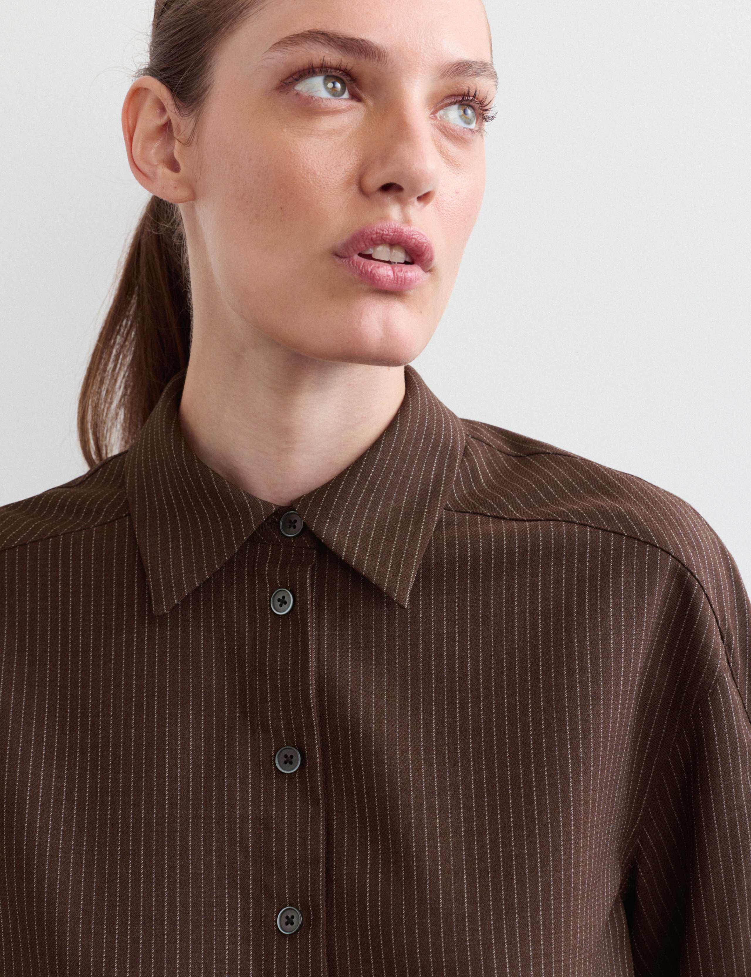 Wool Rich Pinstripe Collared Shirt 3 of 8