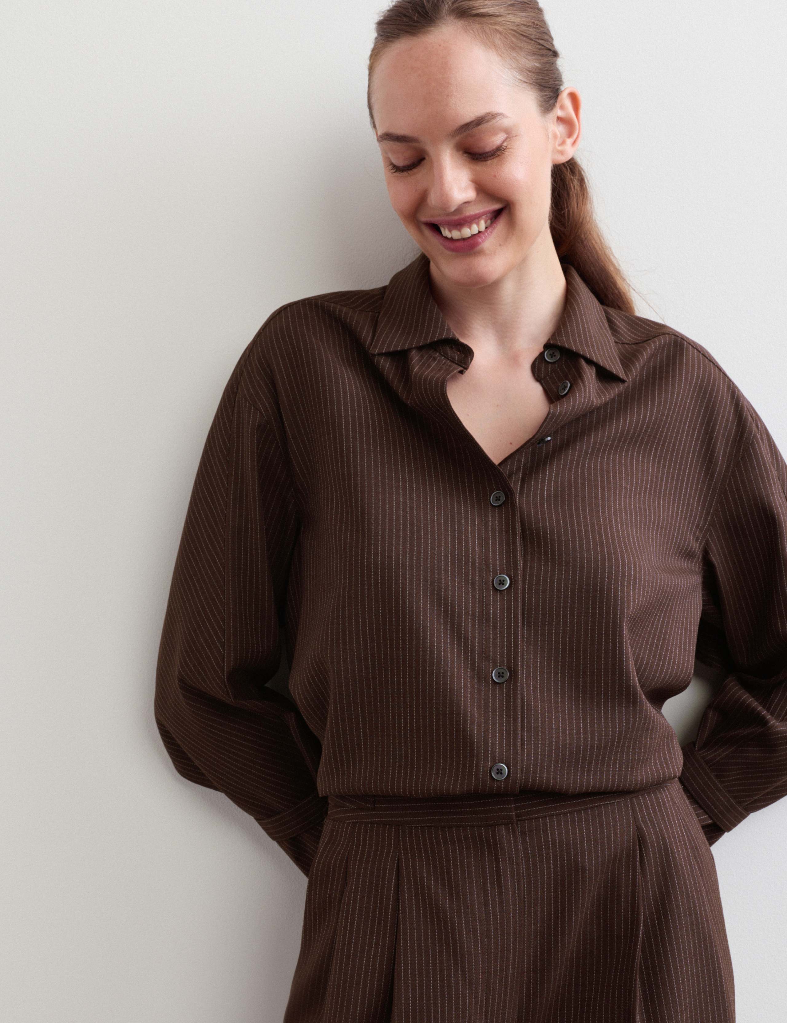 Wool Rich Pinstripe Collared Shirt 5 of 8