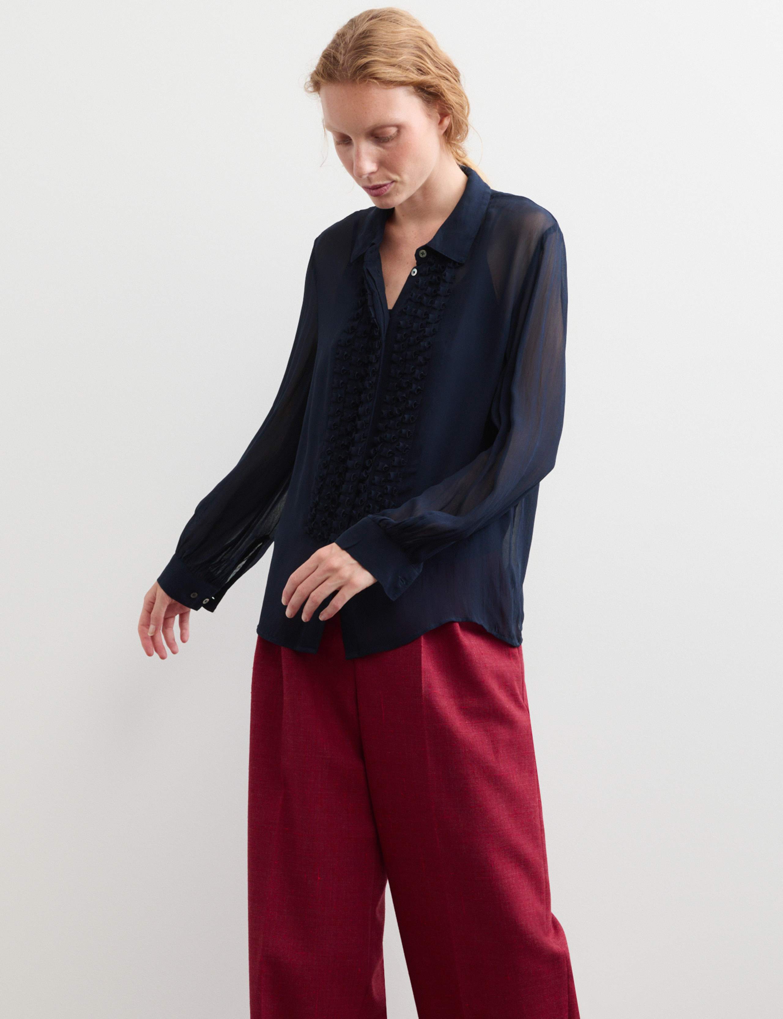 Sheer Collared Frill Detail Blouse 3 of 6