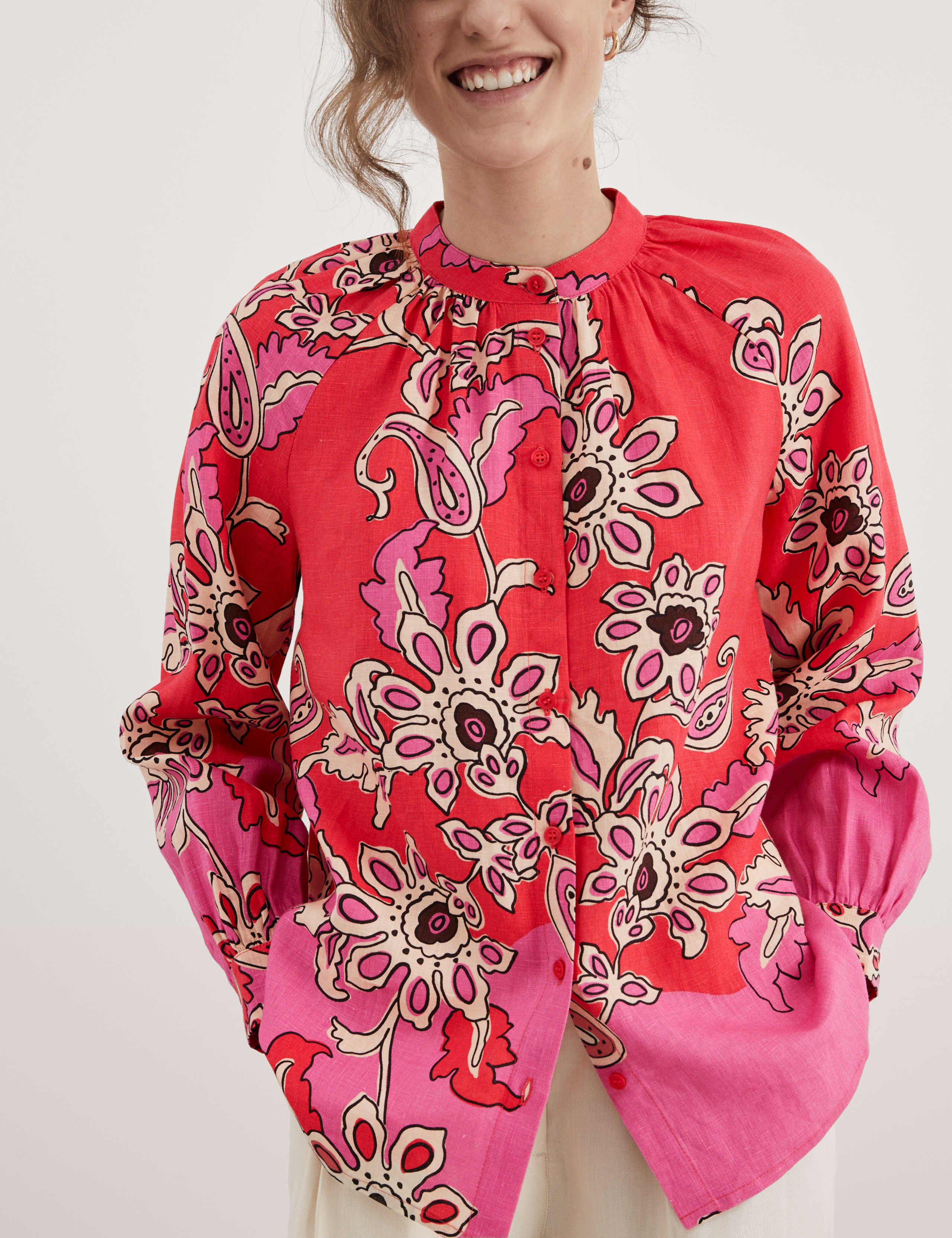 Pure Linen Paisley Crew Neck Relaxed Top | JAEGER at M&S