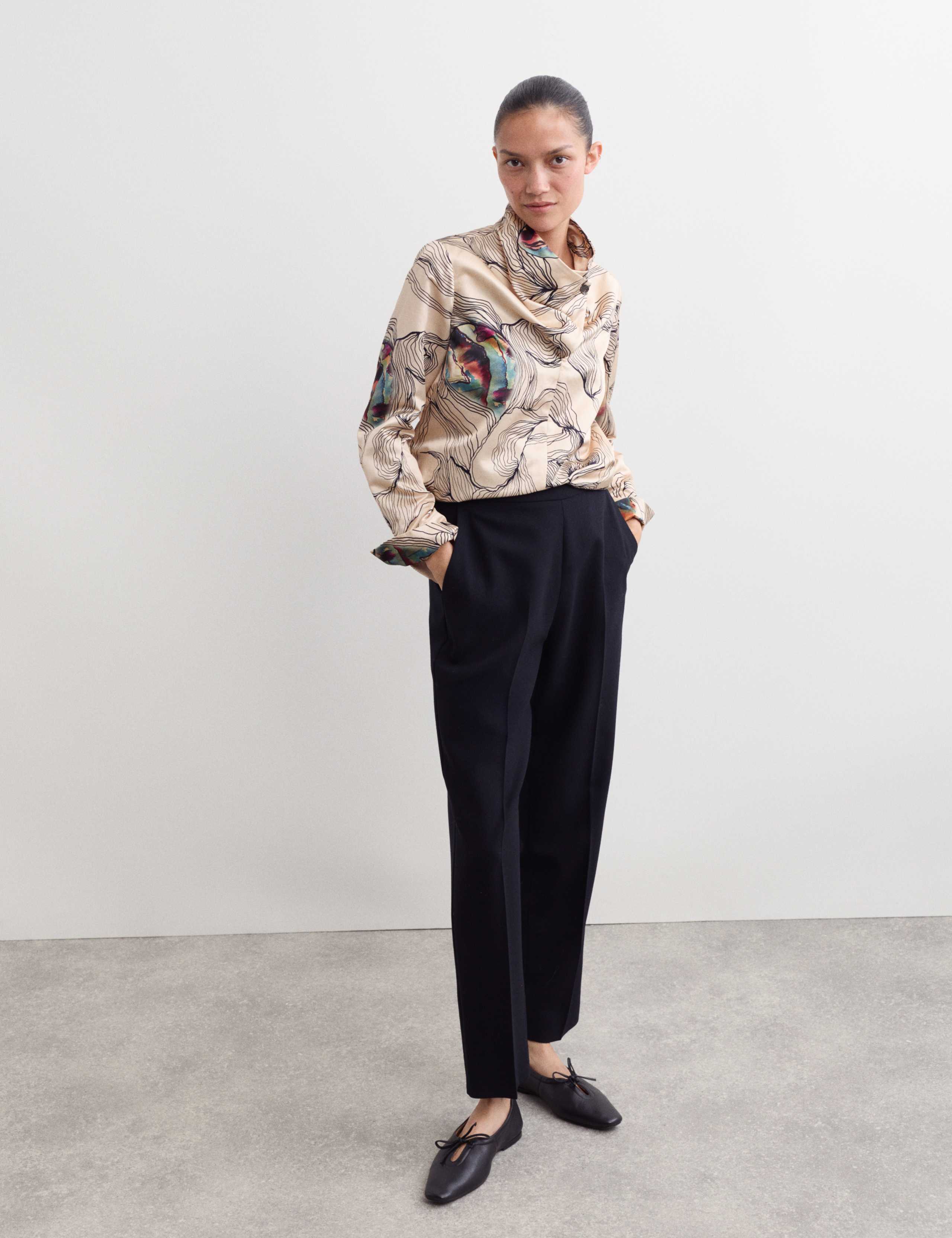 Silk Blend Oyster Print Cowl Neck Top 2 of 6