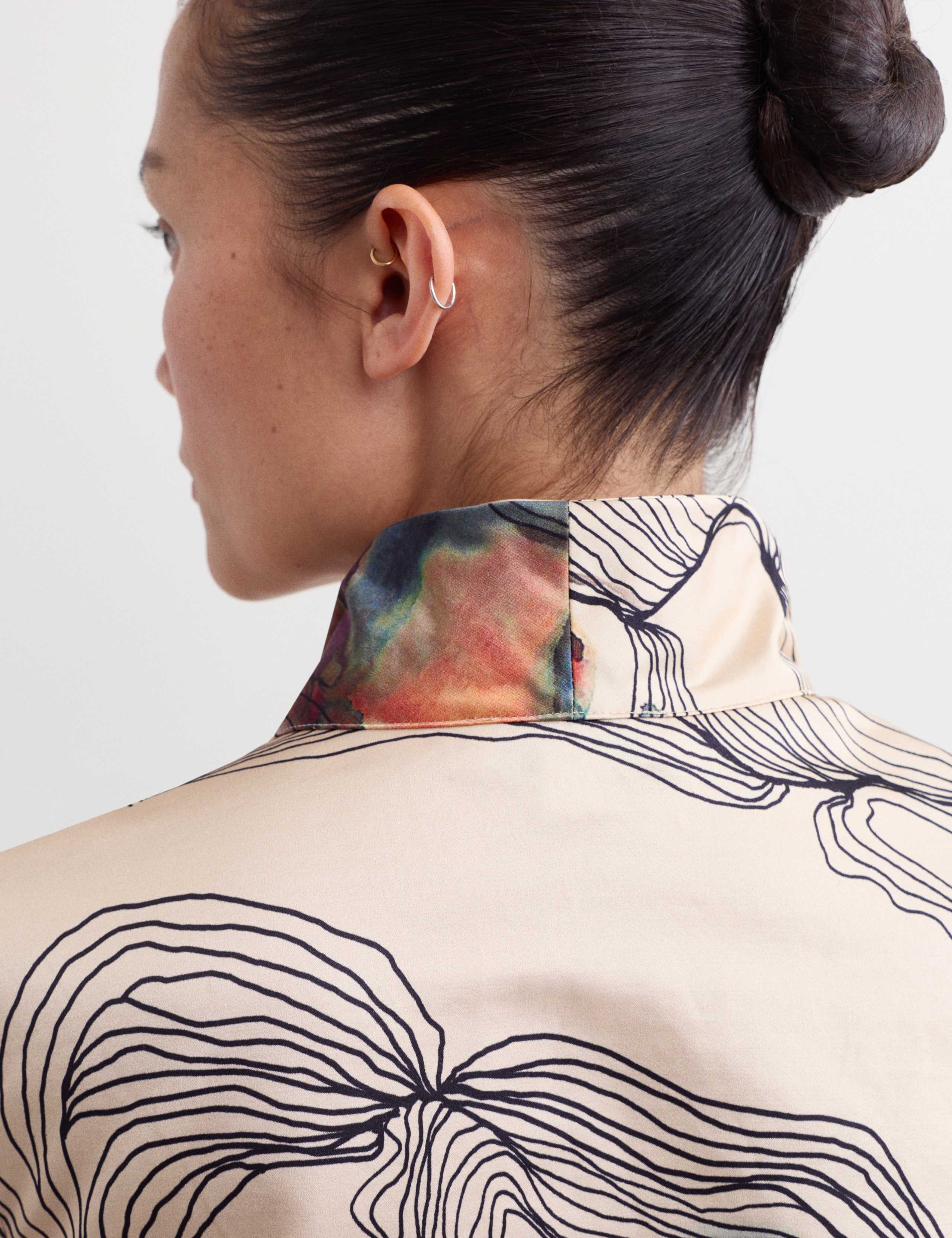 Silk Blend Oyster Print Cowl Neck Top 4 of 6