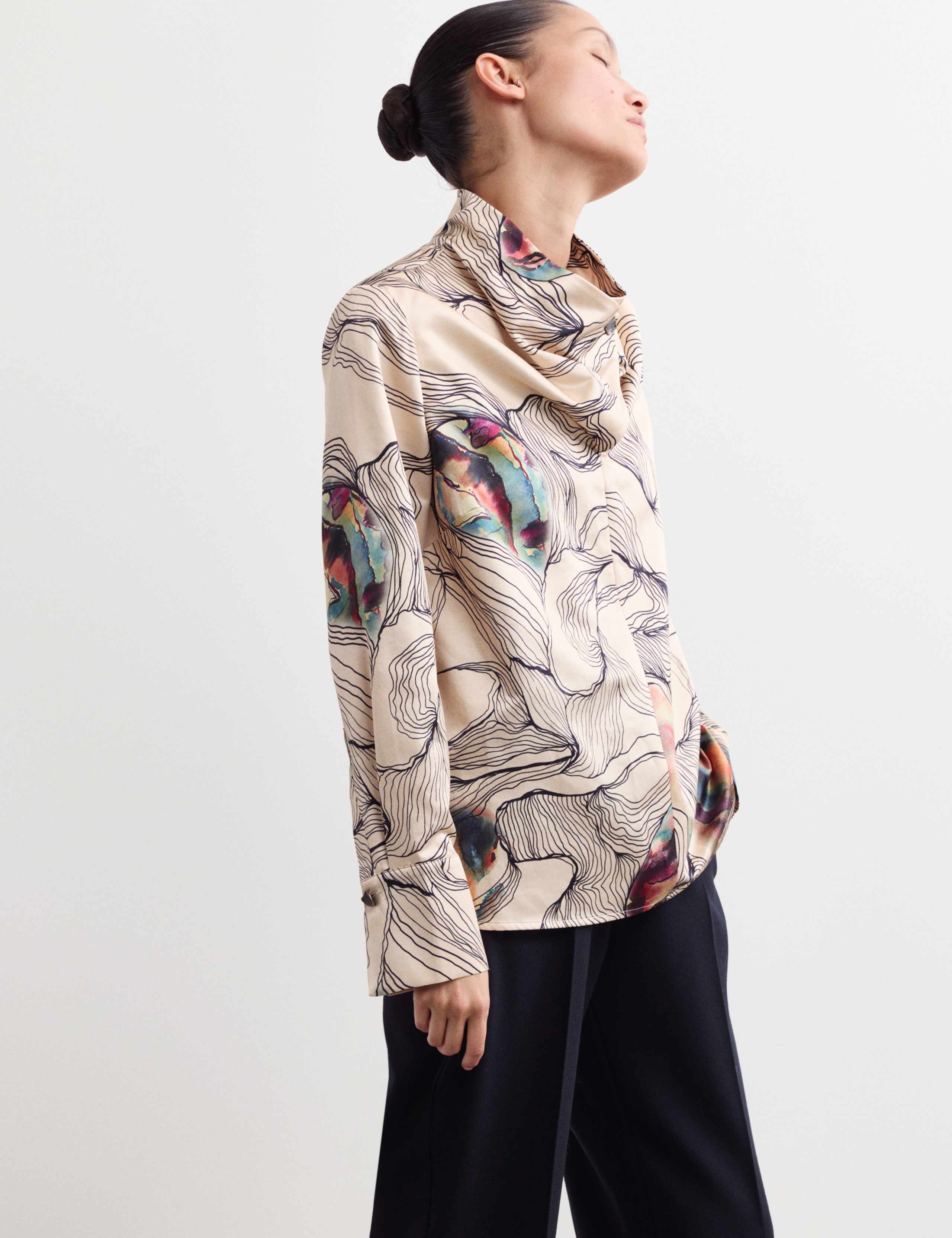 Silk Blend Oyster Print Cowl Neck Top 5 of 6