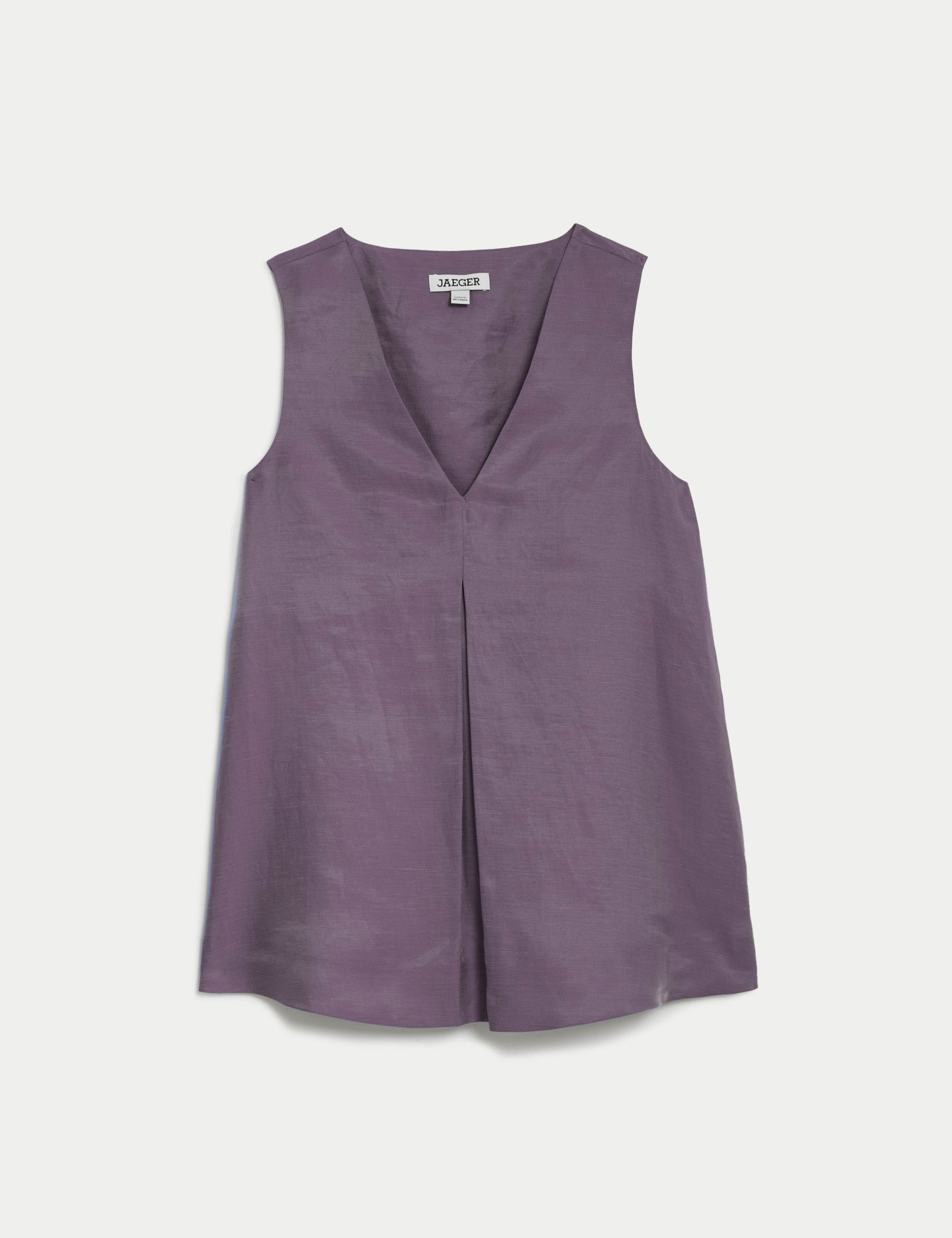 Linen Rich V-Neck Pleat Detail Shell Top 2 of 7