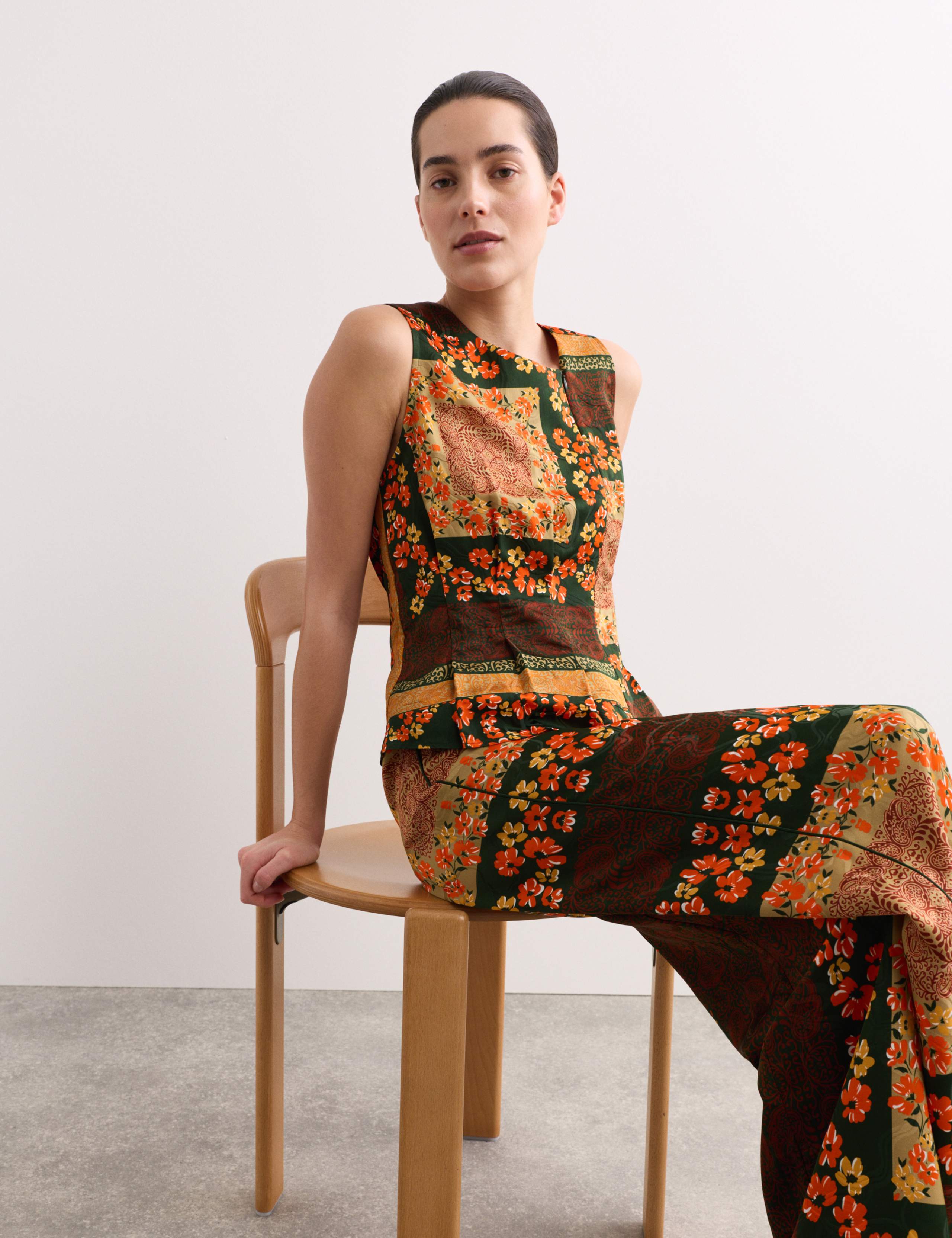 Scarf Print Asymmetric Neck Top 1 of 7