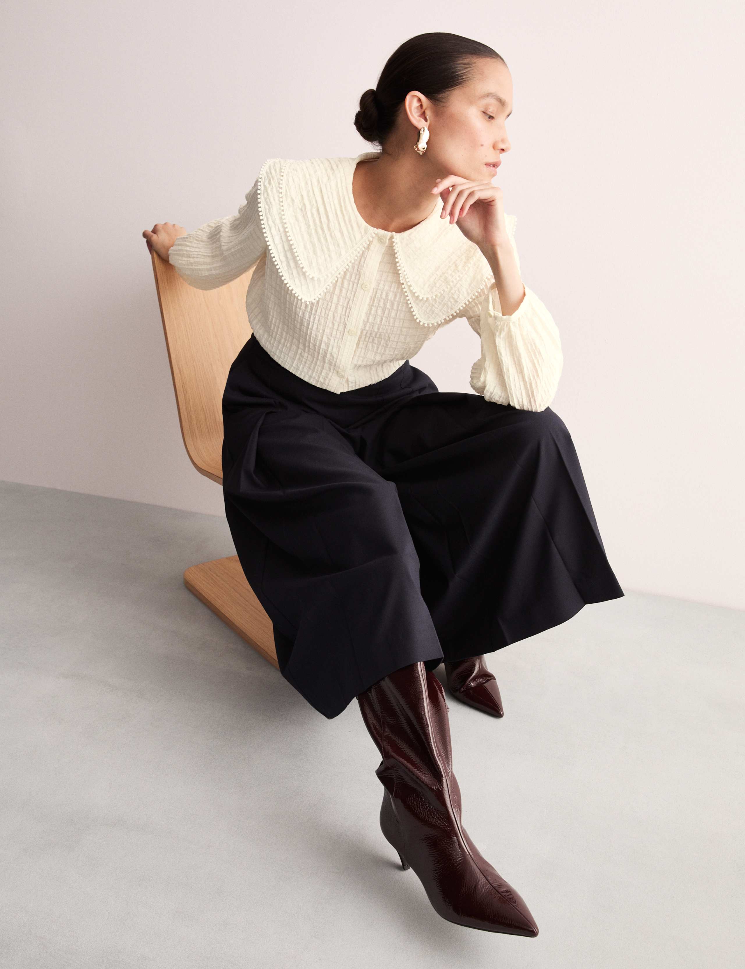 Lyocell Rich Collared Lace Detail Blouse 3 of 7