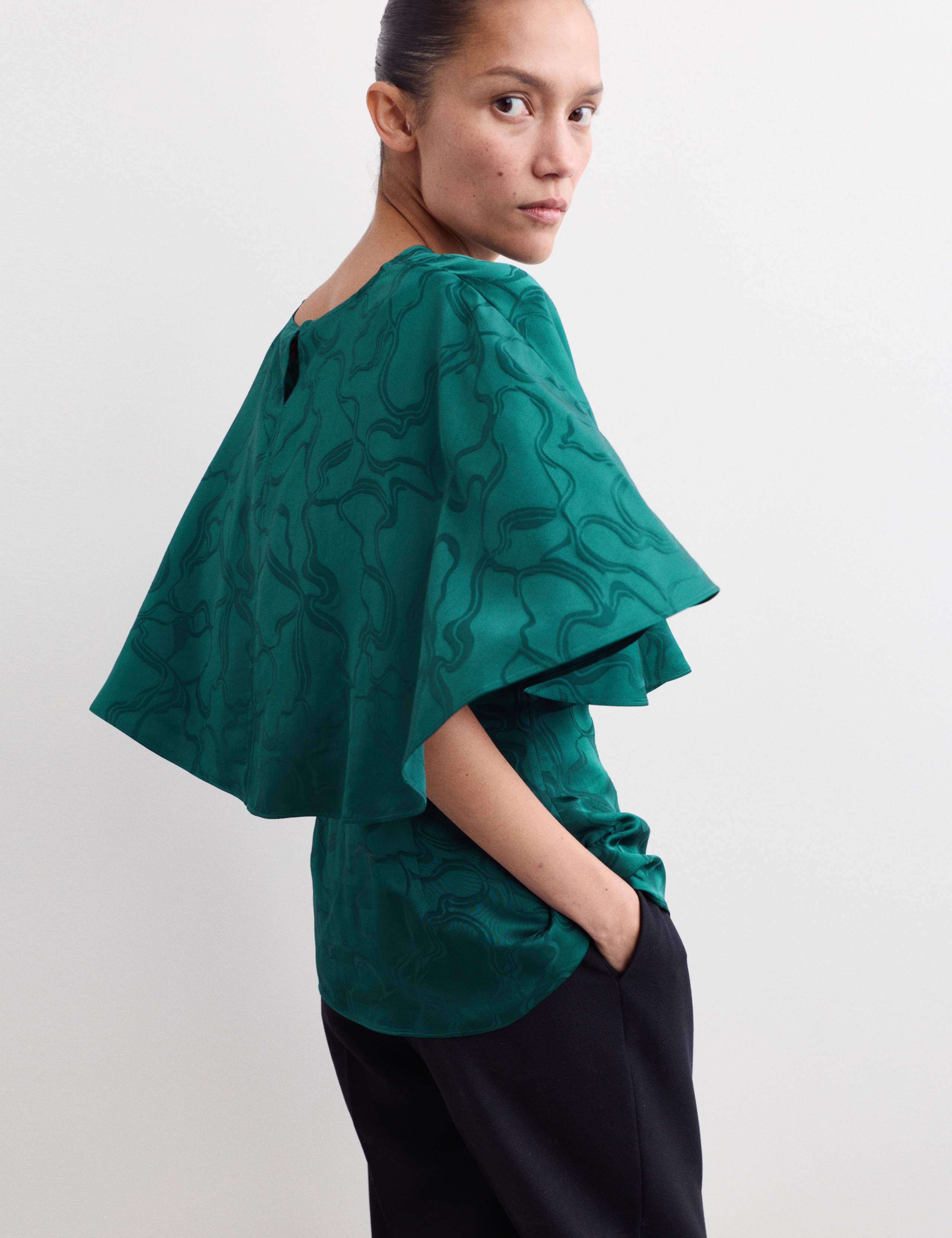 Jacquard Round Neck Cape Top 7 of 8