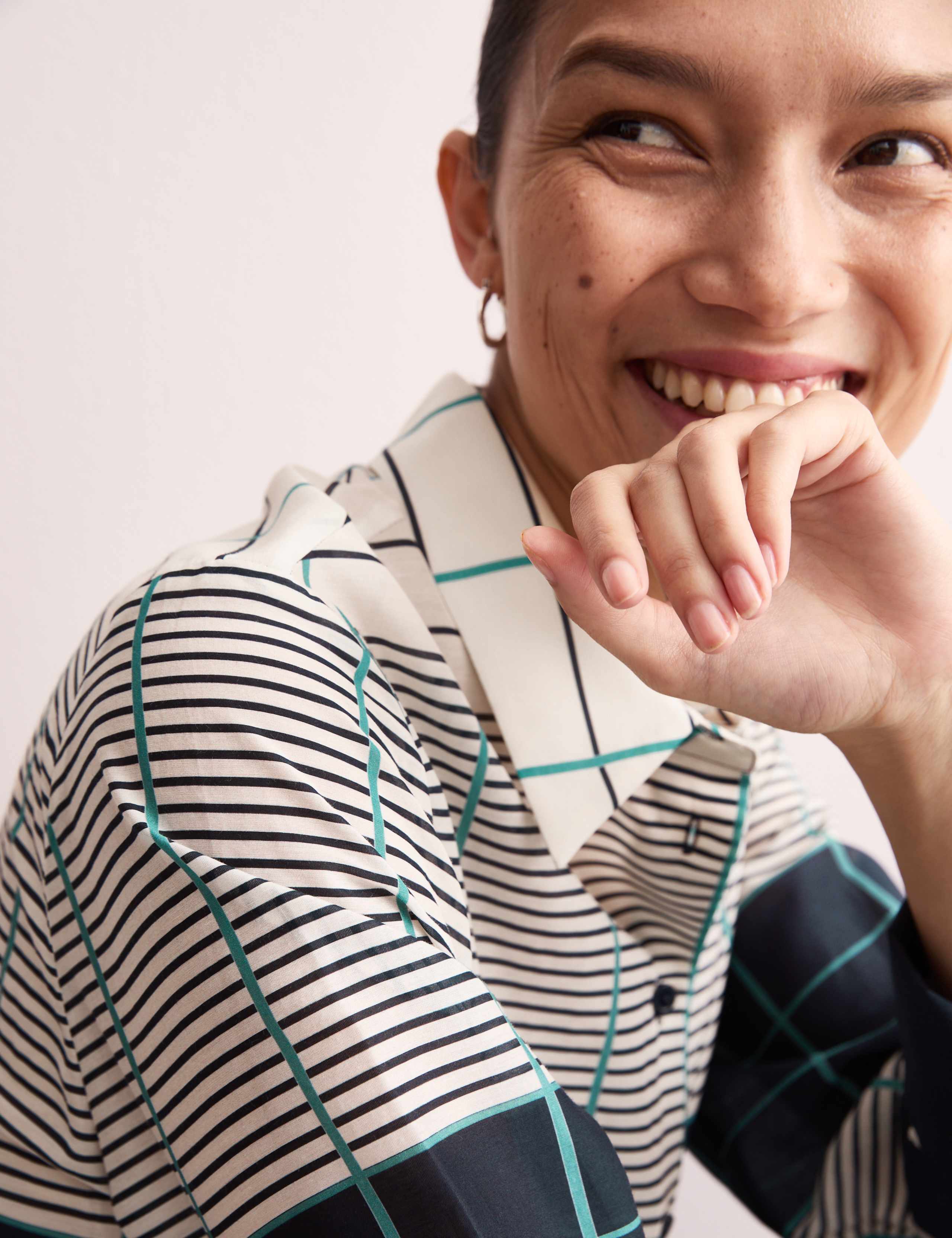 Silk Blend Checked Collared Shirt 1 of 8