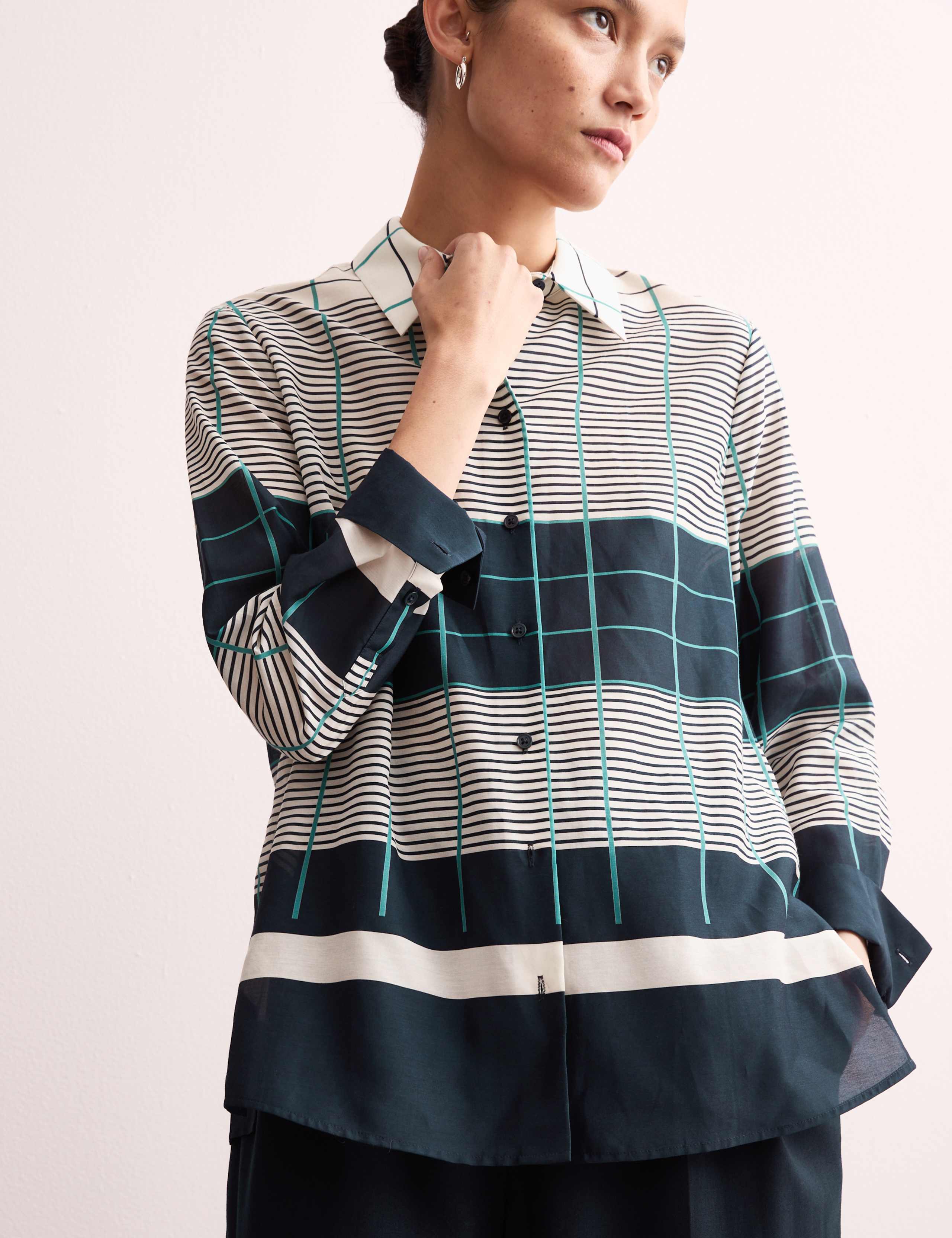 Silk Blend Checked Collared Shirt 3 of 8