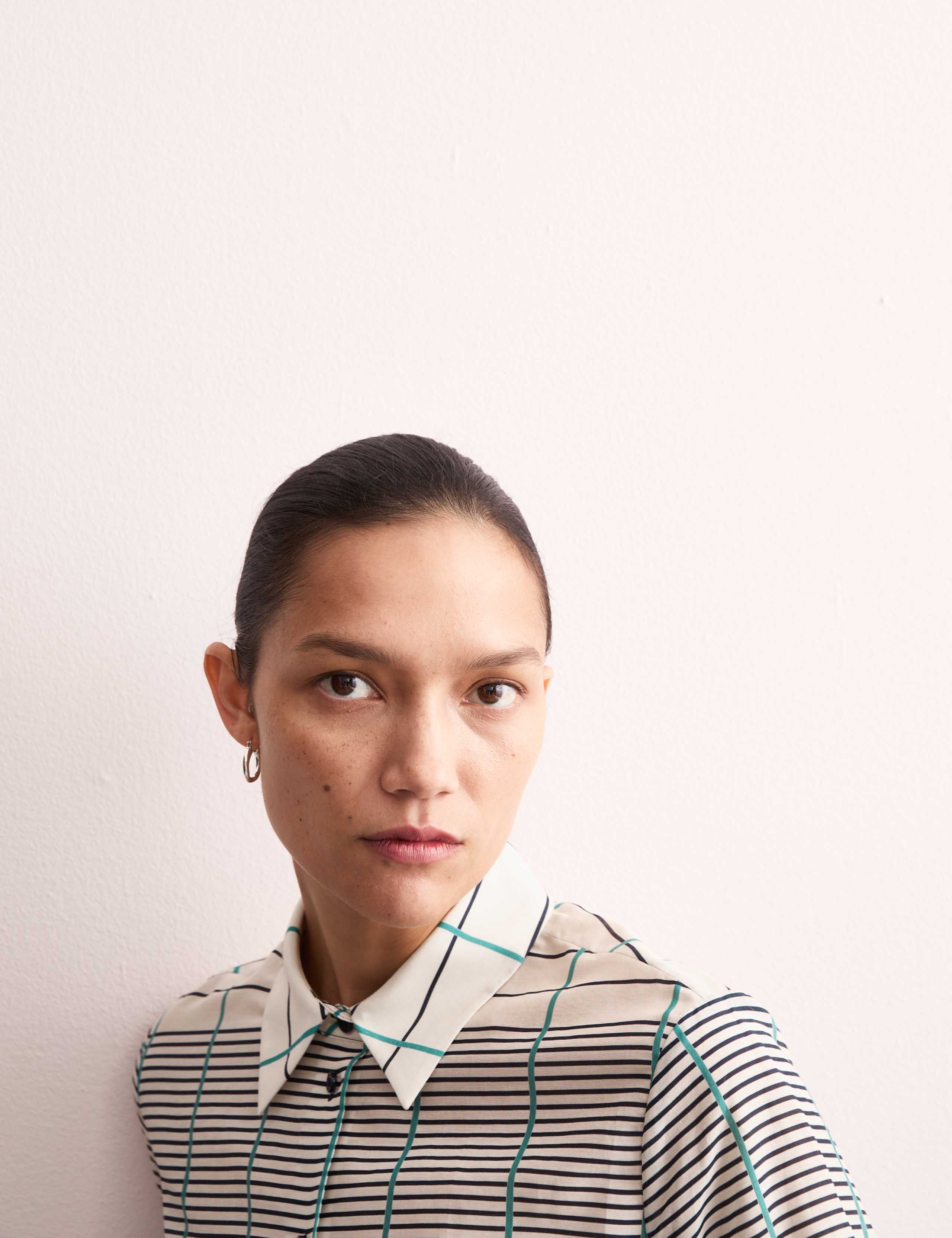 Silk Blend Checked Collared Shirt 5 of 8