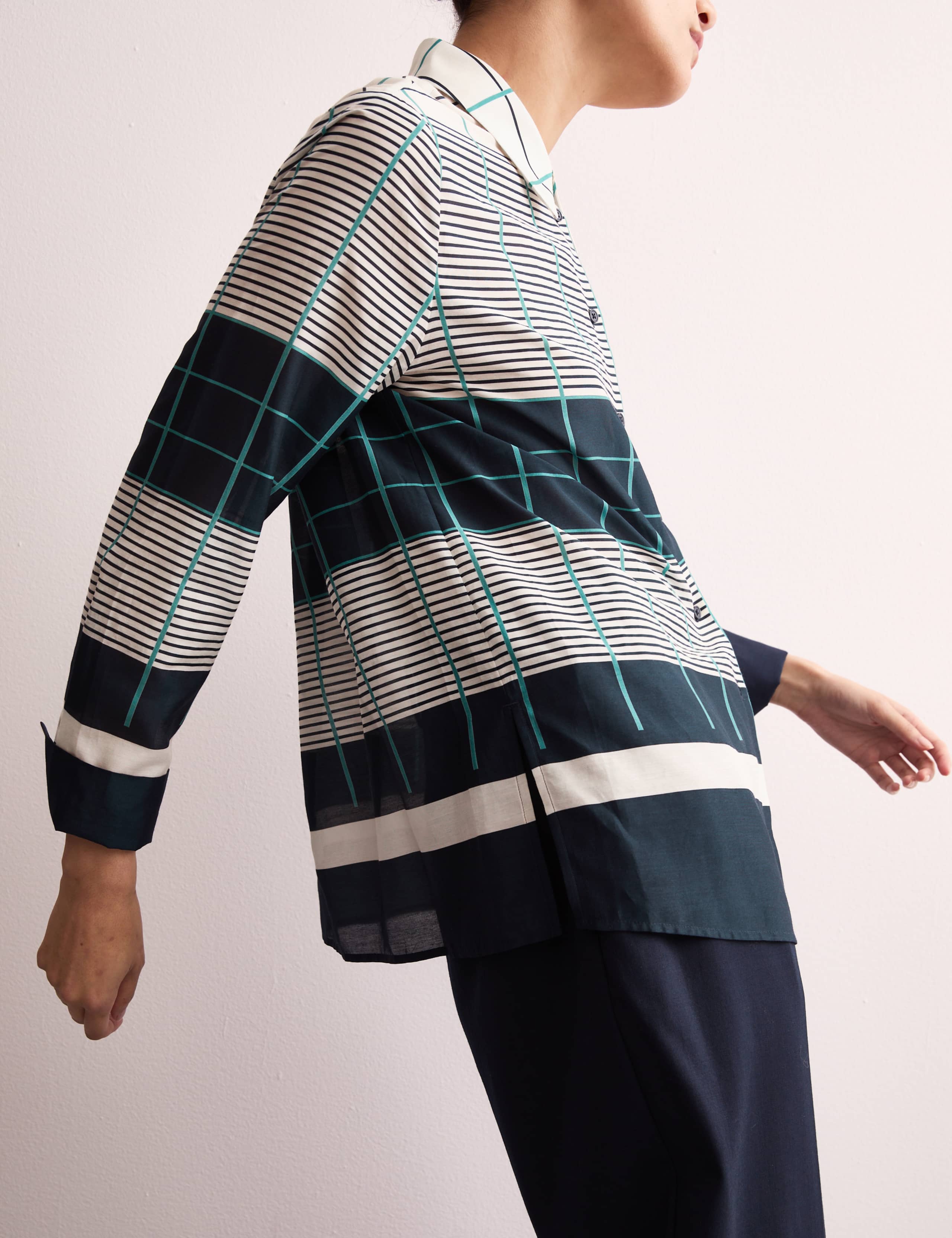 Silk Blend Checked Collared Shirt 6 of 8