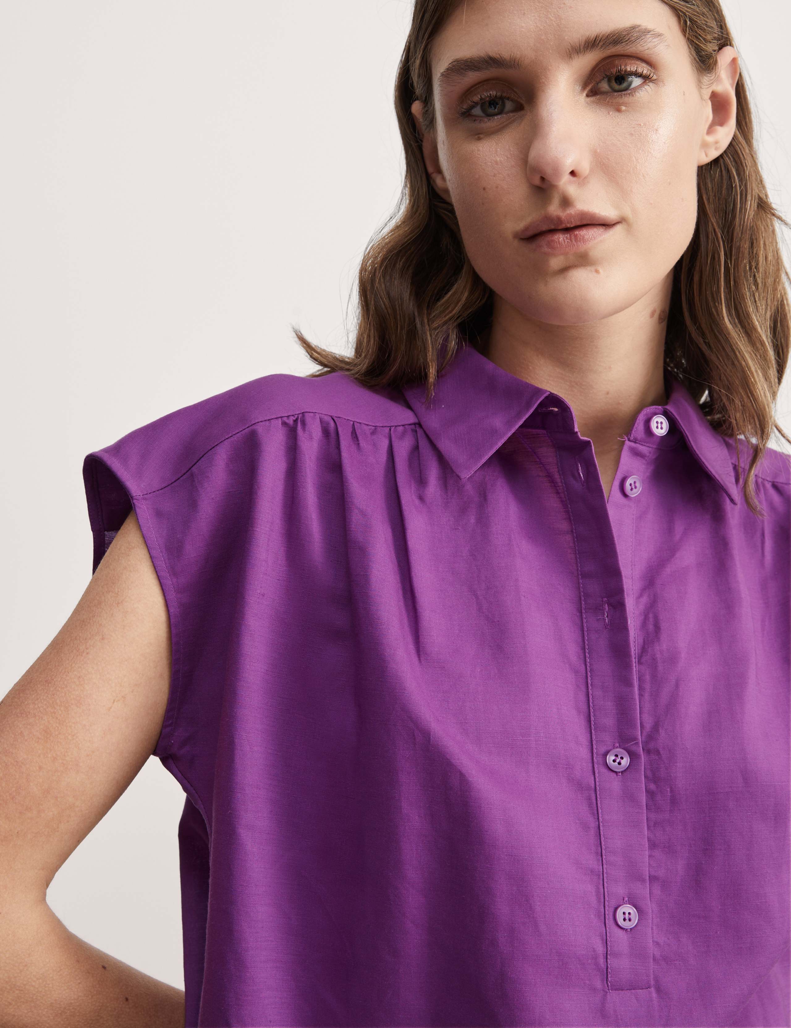 Linen Rich Collared Cap Sleeve Top 3 of 6