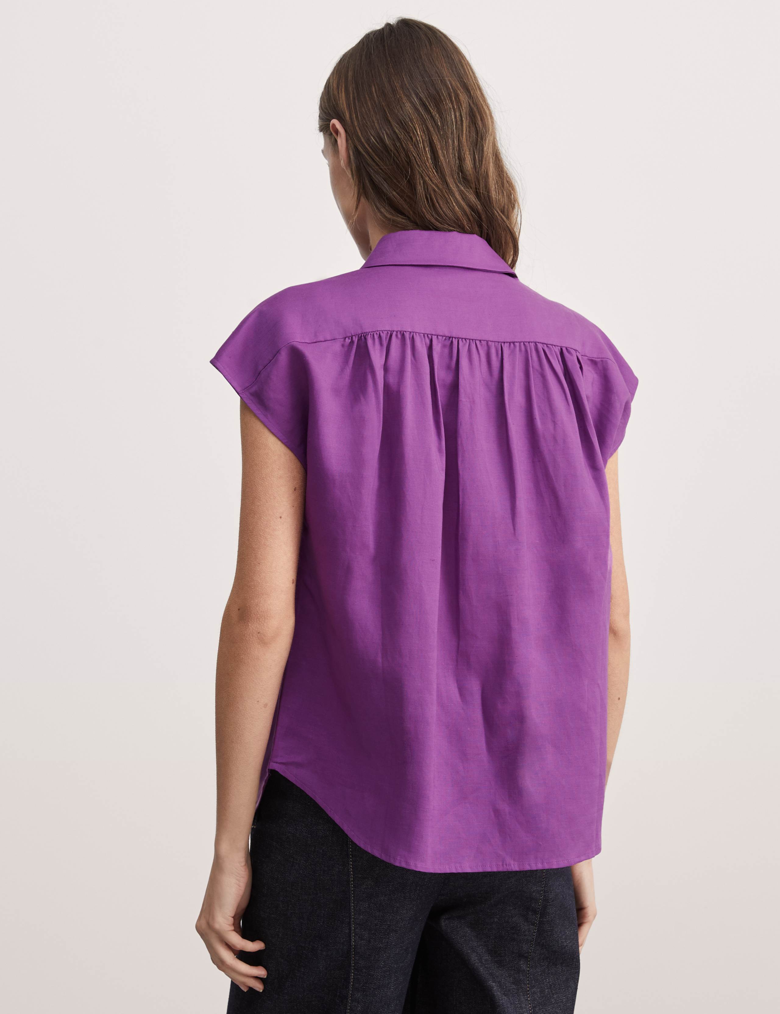 Linen Rich Collared Cap Sleeve Top 5 of 6