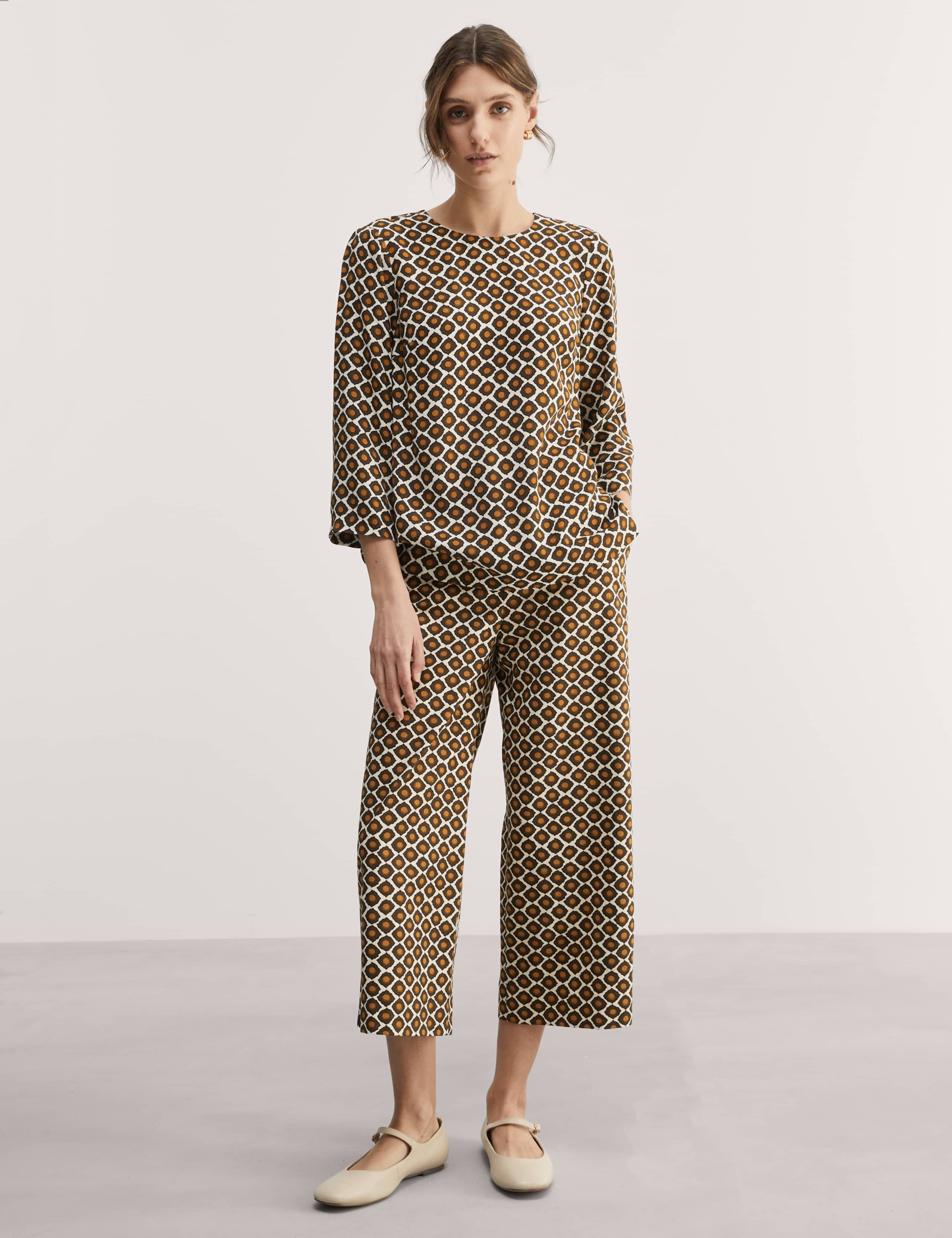 Geometric Crew Neck Button Detail Top 3 of 6